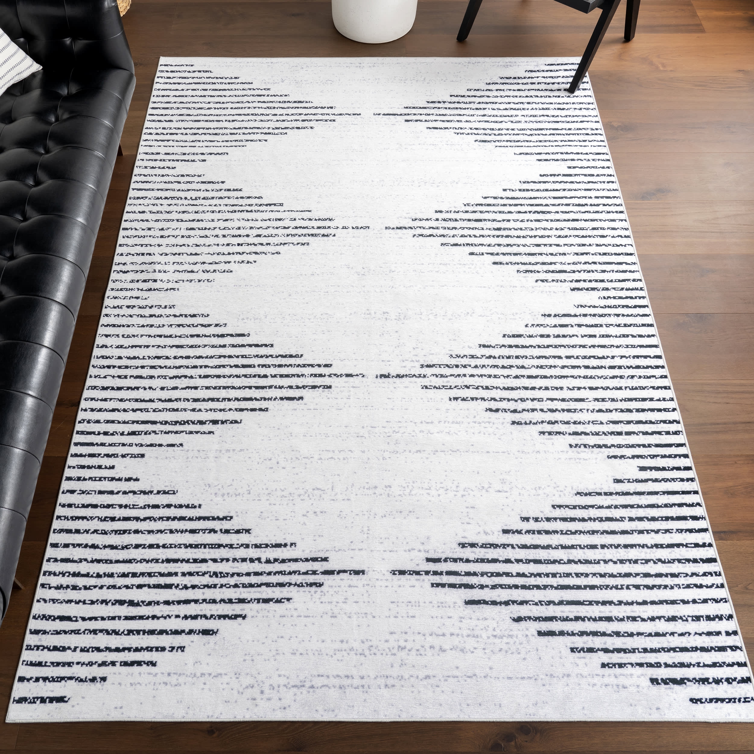 Diamond Pinstripes Spill Proof Washable Rug | White