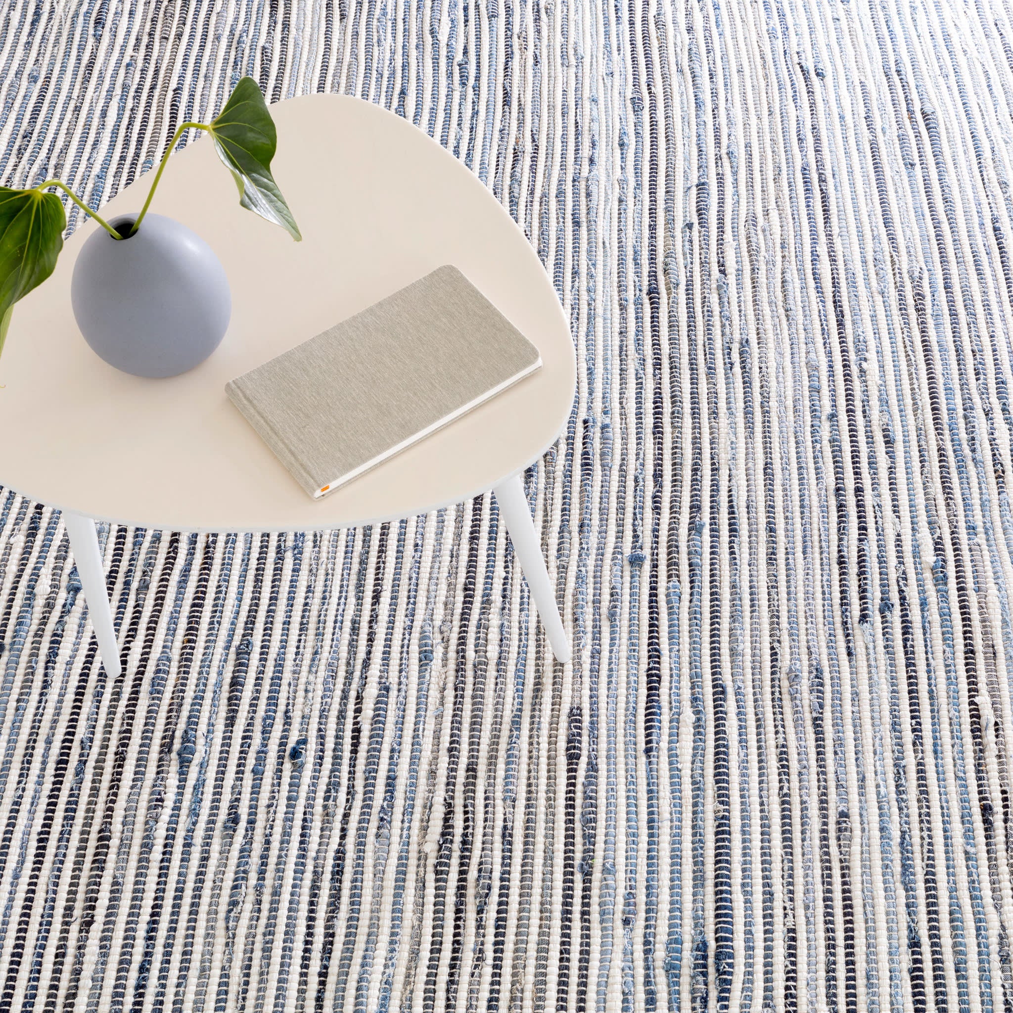 Denim Rag Ribbed Handwoven Cotton Rug