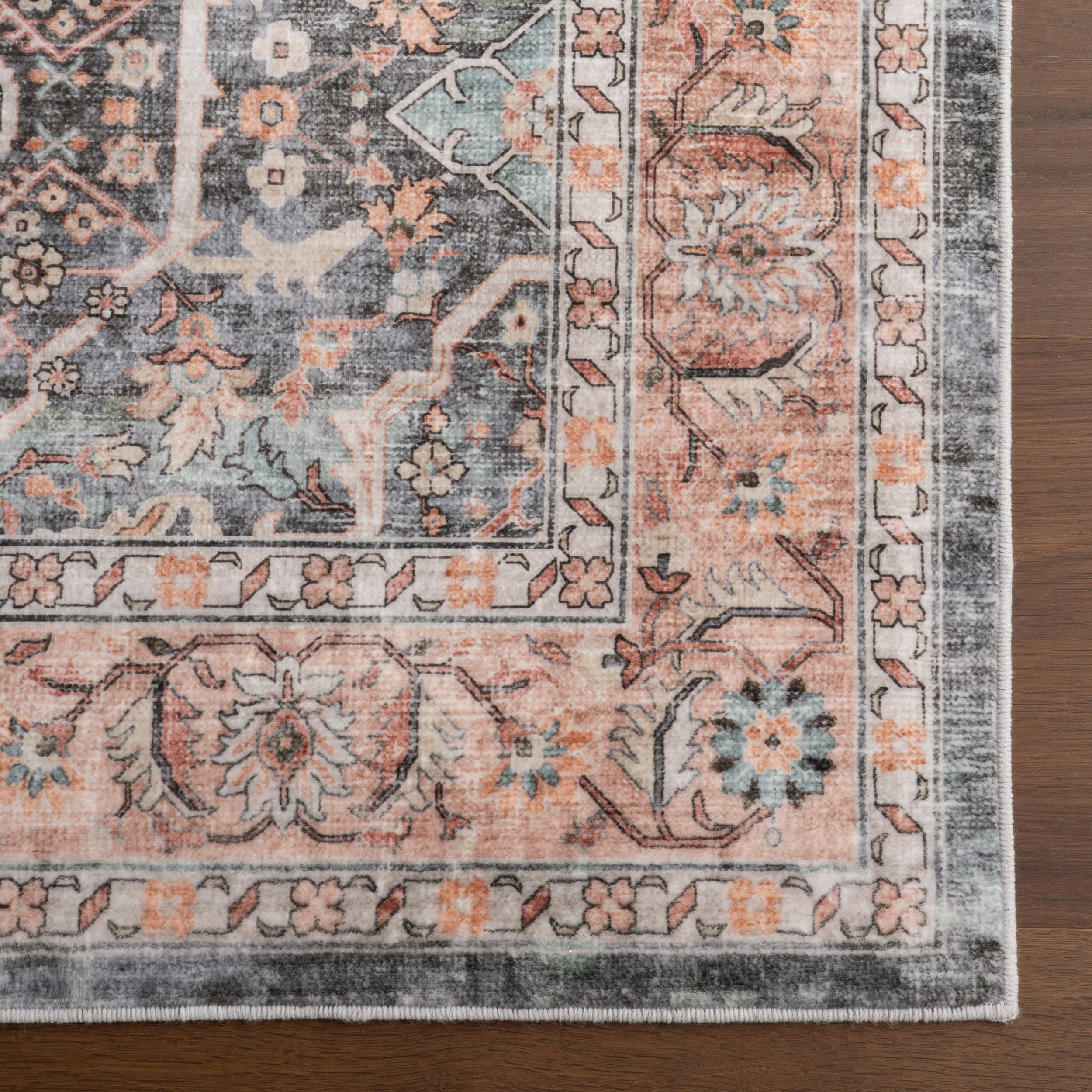 Hadlee Medallion Washable Rug | Peach