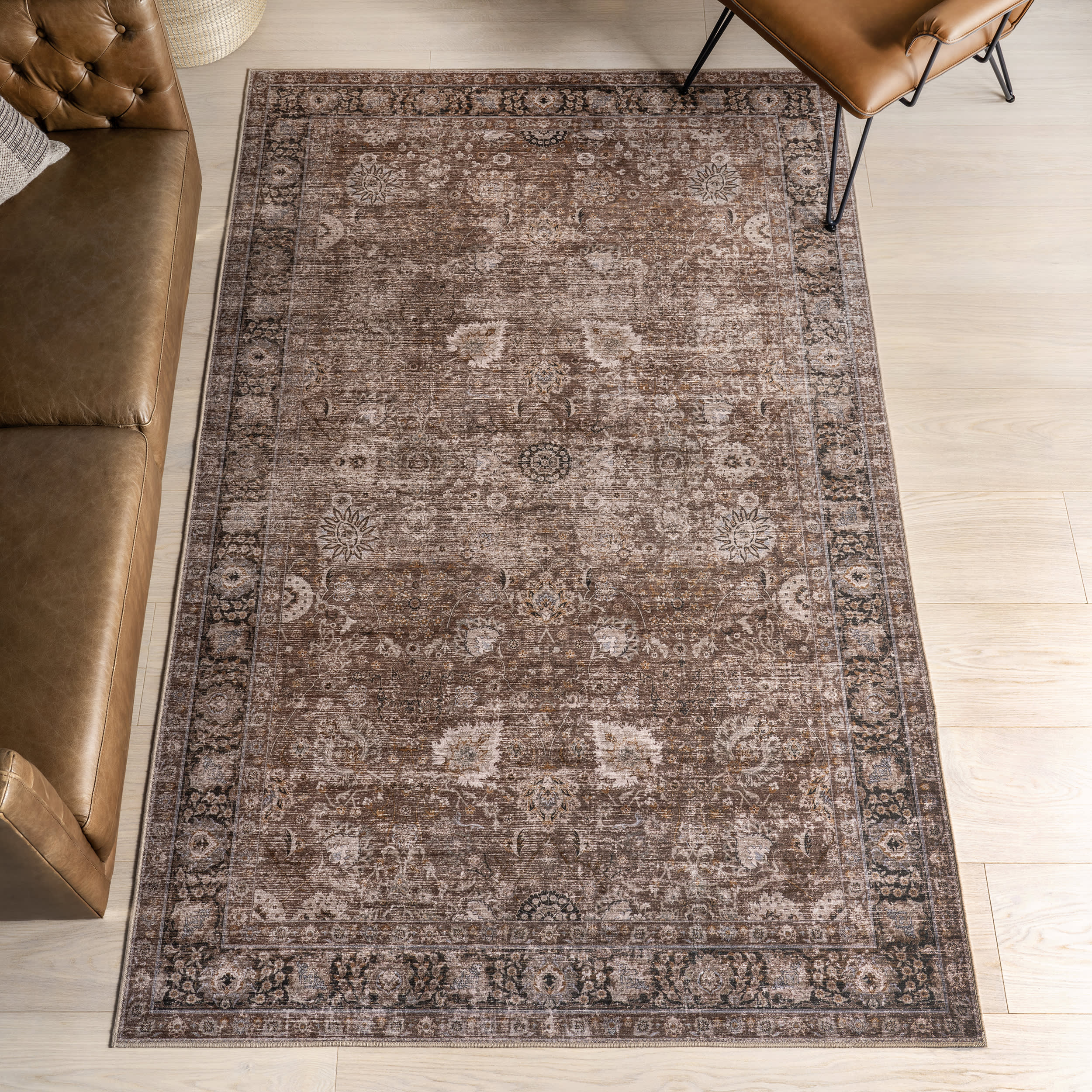 Bayberry Spill Proof Vintage Washable Rug | Brown