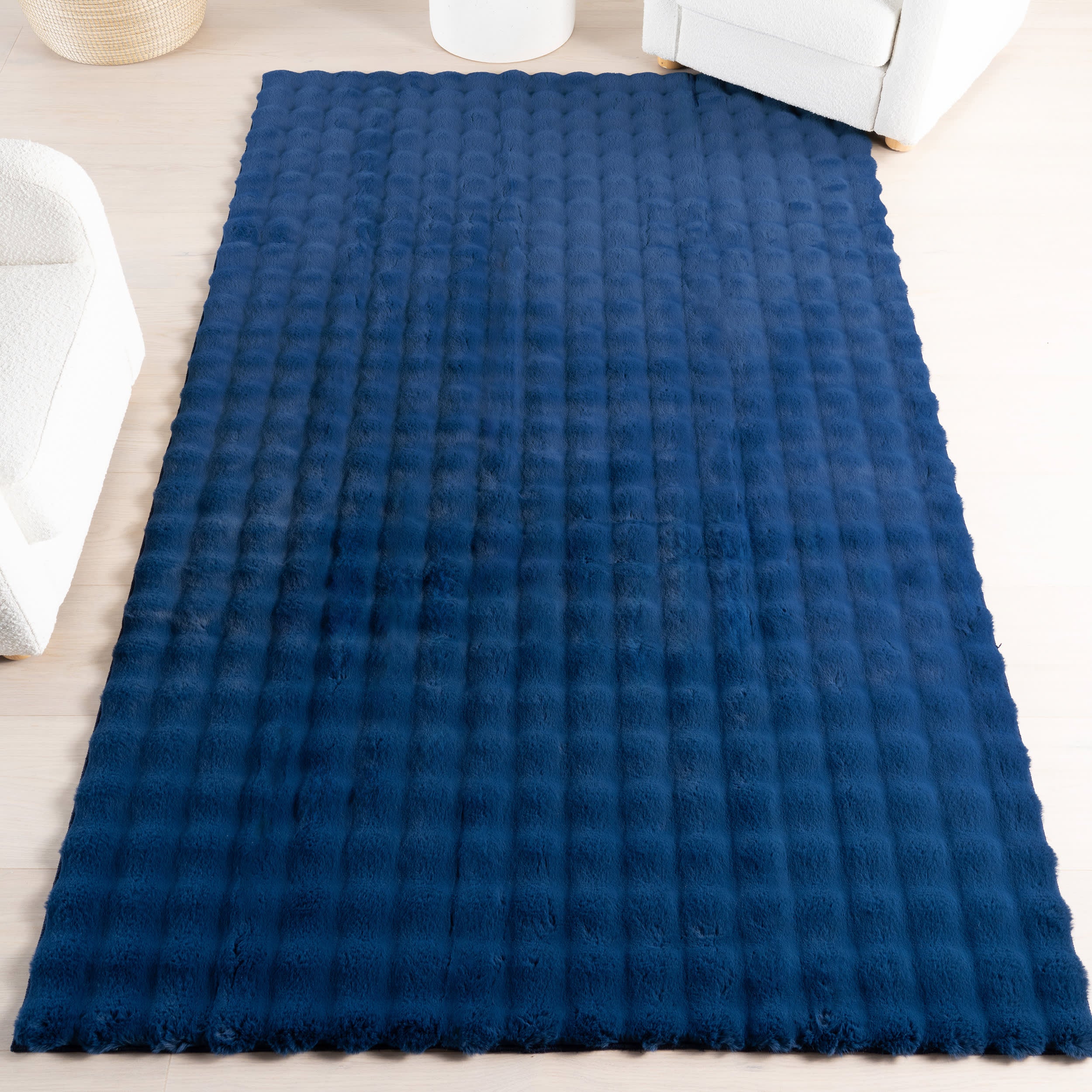 Ivana Checkered Plush Cloud Washable Rug | Navy