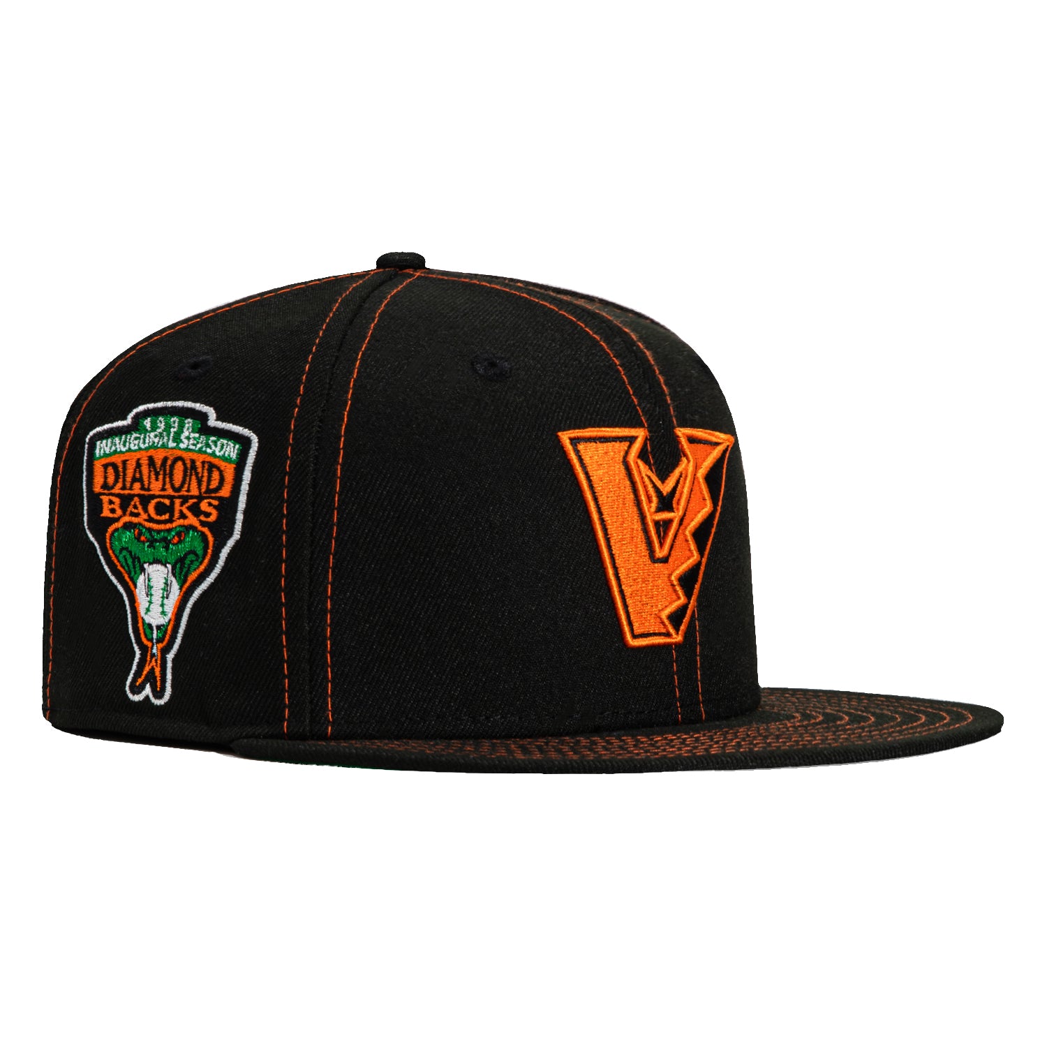 New Era 59Fifty Contrast Stitch Arizona Diamondbacks Inaugural Patch Upside Down Hat - Black, Light Orange