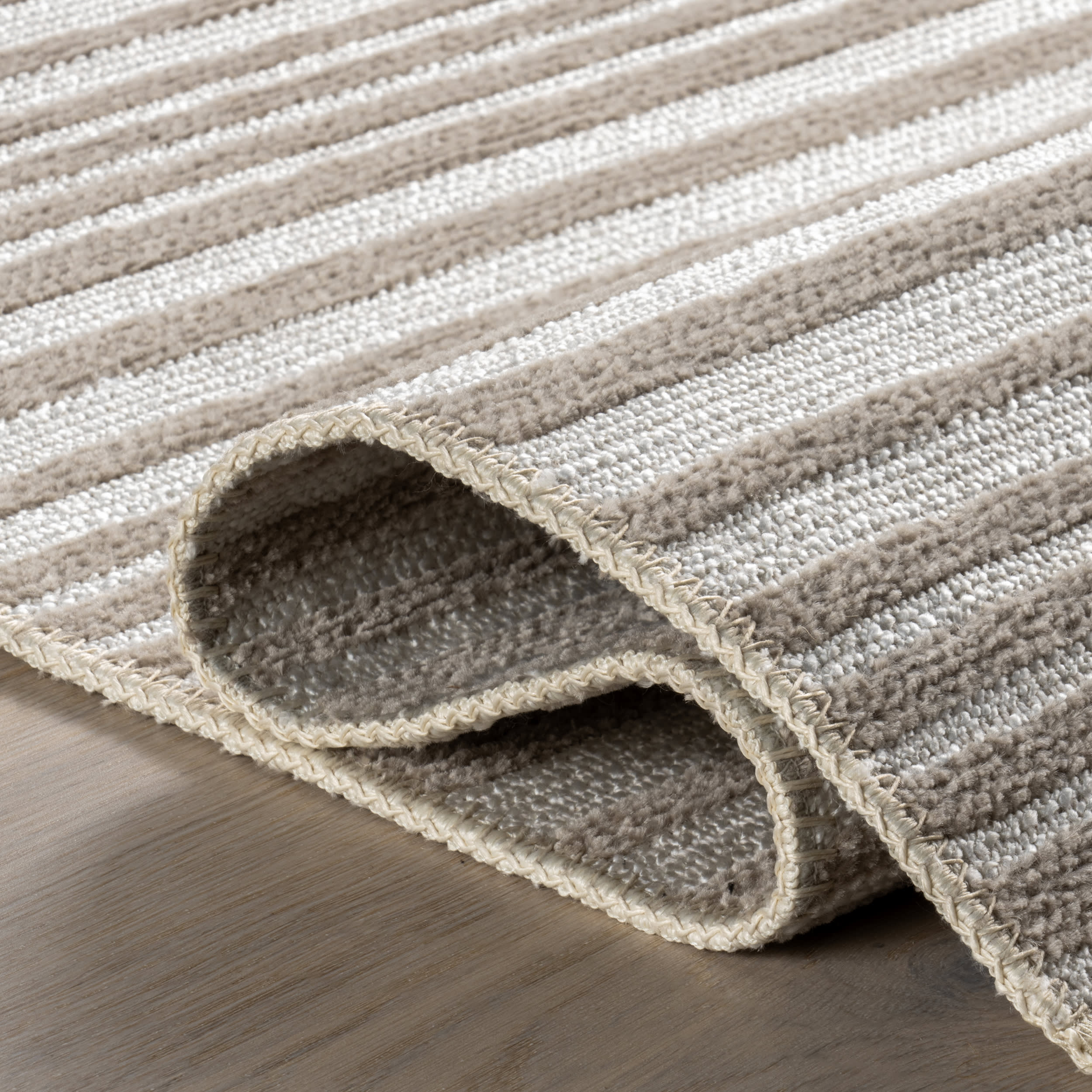 Melany Striped Reversible Washable Rug | Taupe