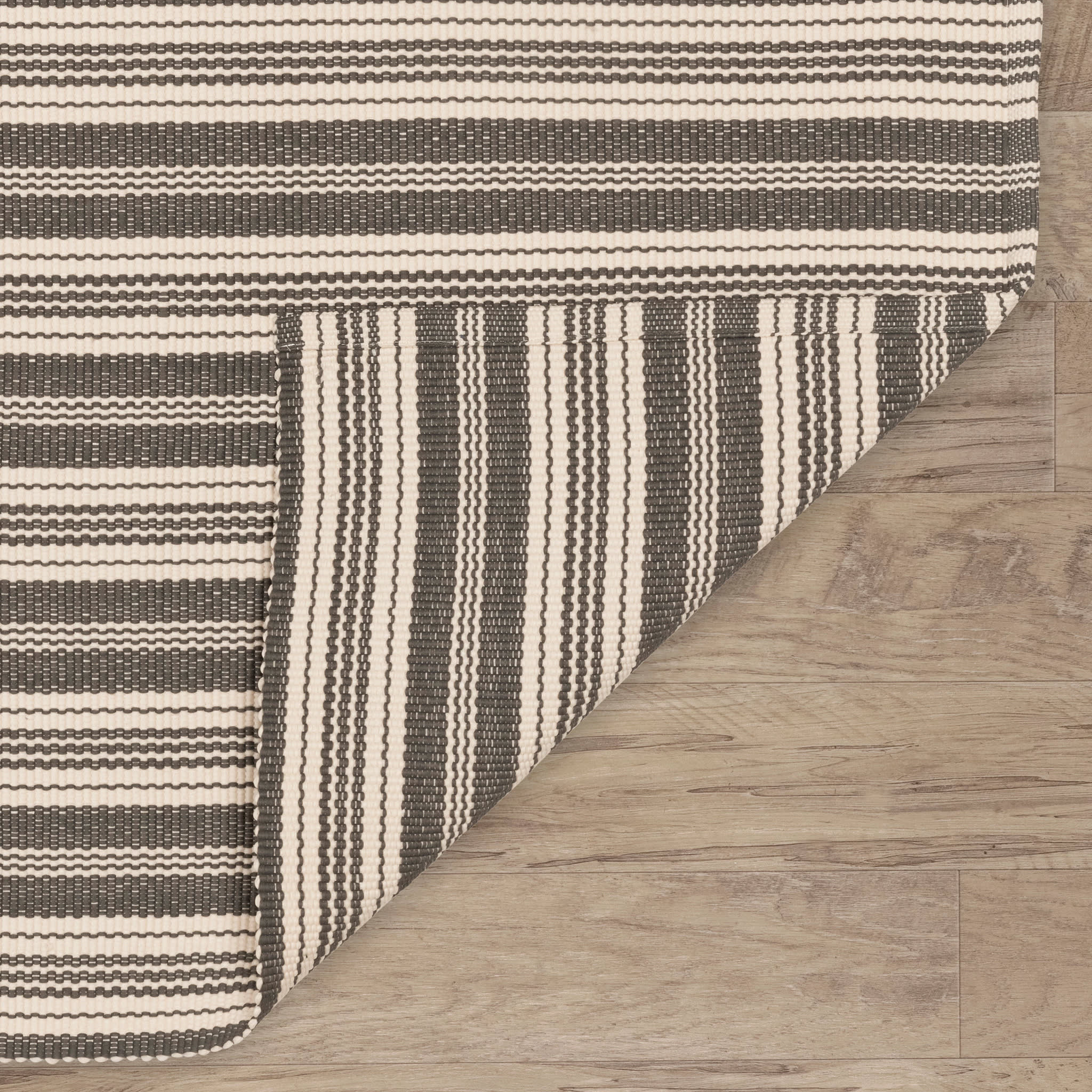 Ticking Stripe Grey/Ivory Handwoven Indoor/Outdoor Rug