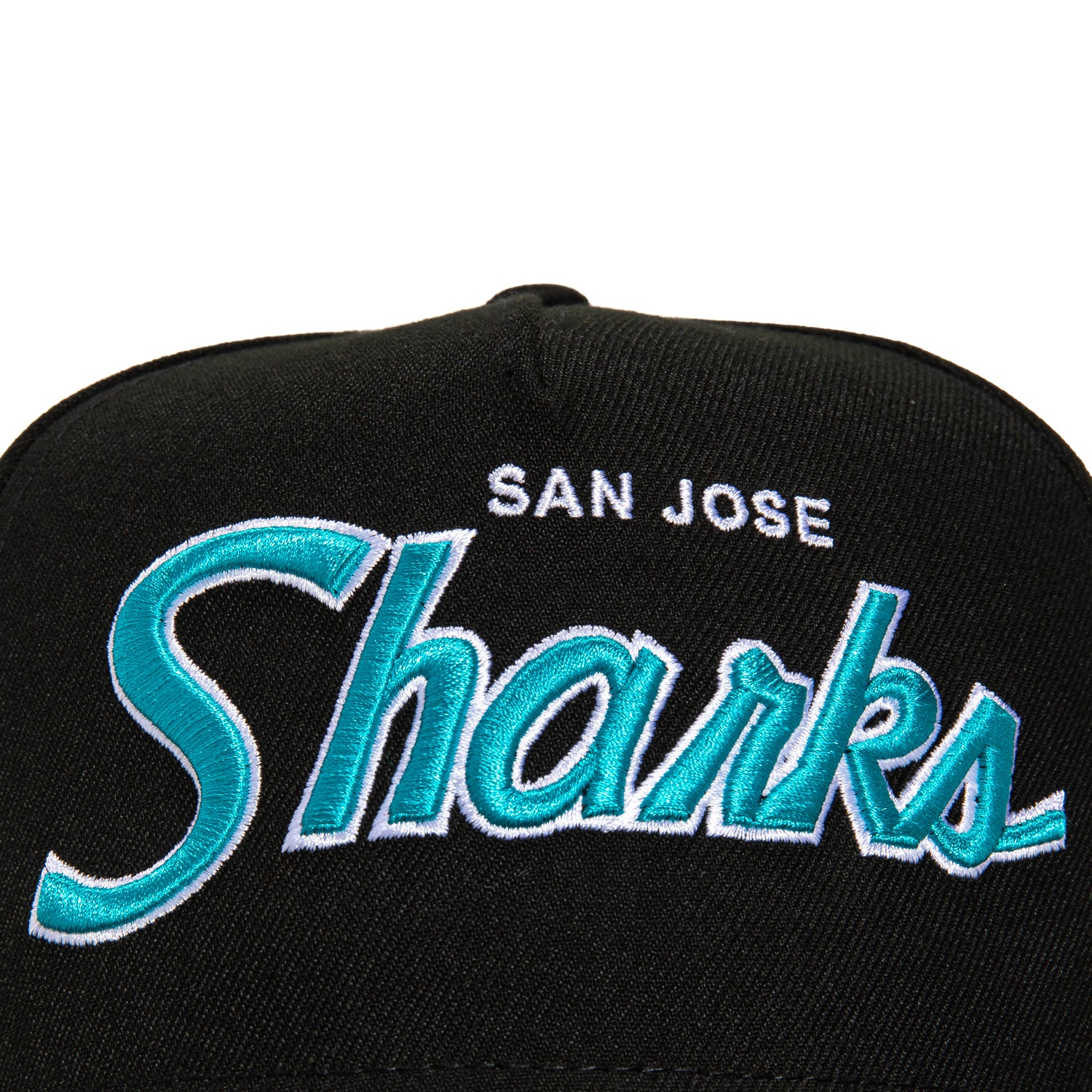 New Era 9Fifty A-Frame San Jose Sharks Logo Patch Snapback Script Hat - Black