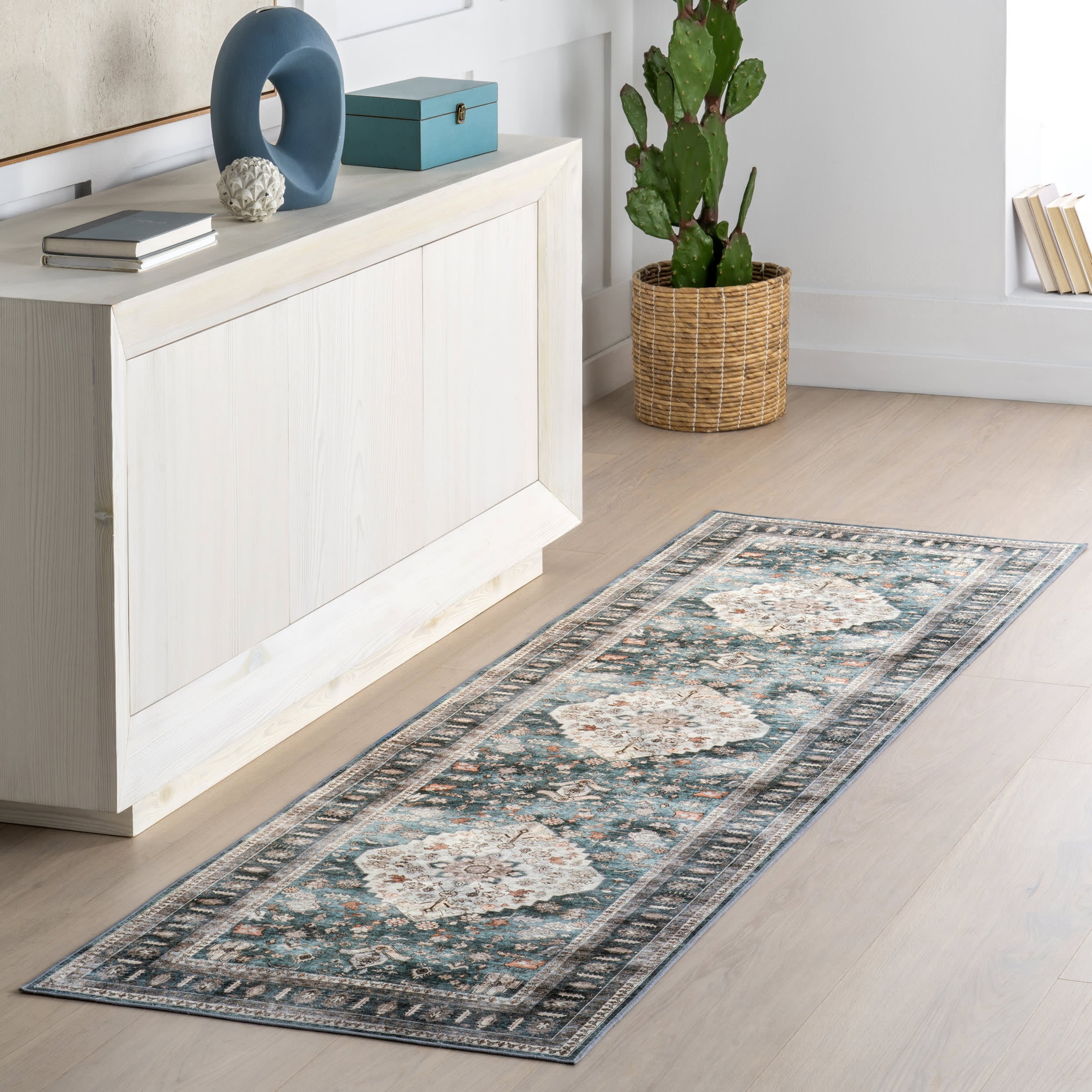 Keyara Spill Proof Washable Rug | Green