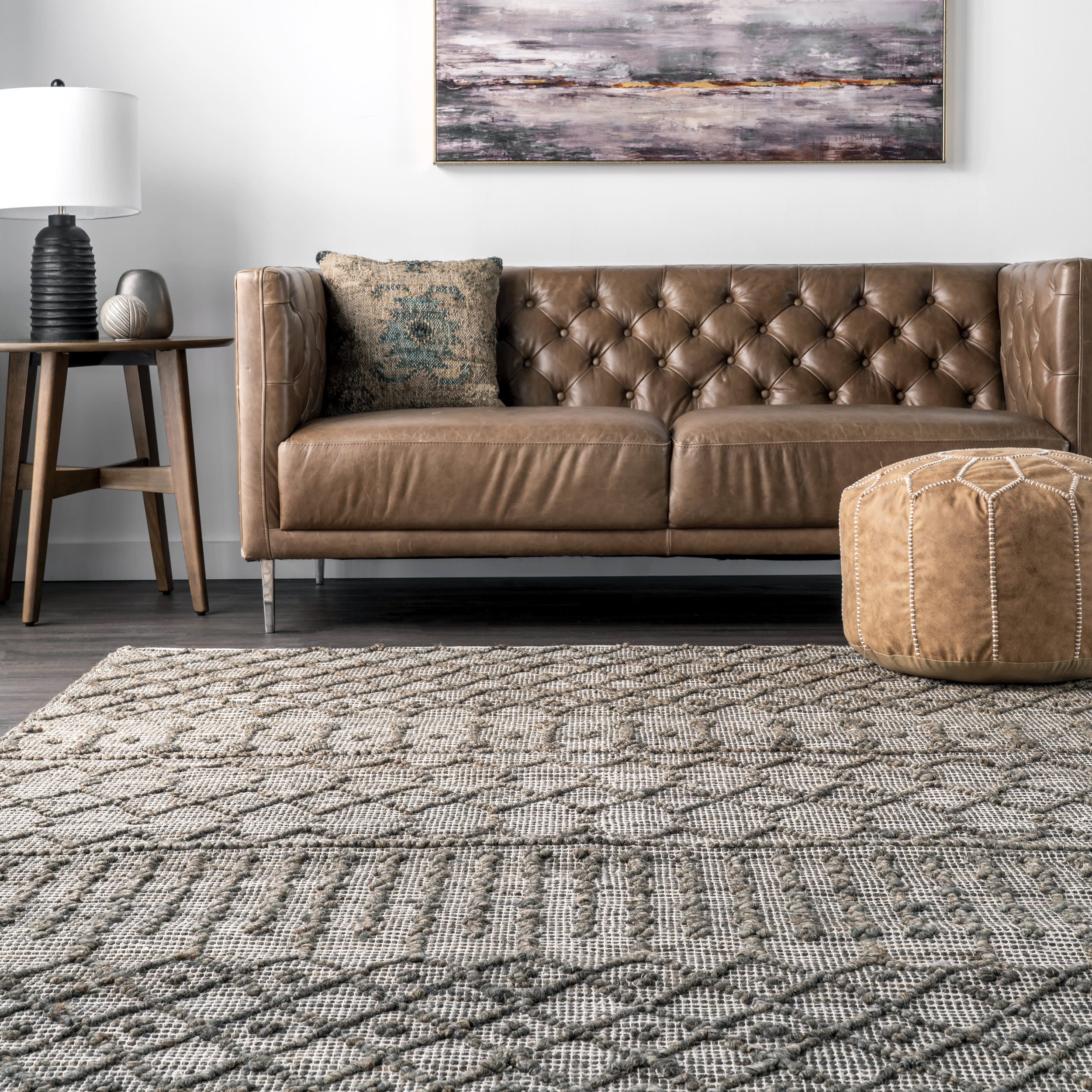 Textured Modern Trellis Rug | Dark Grey