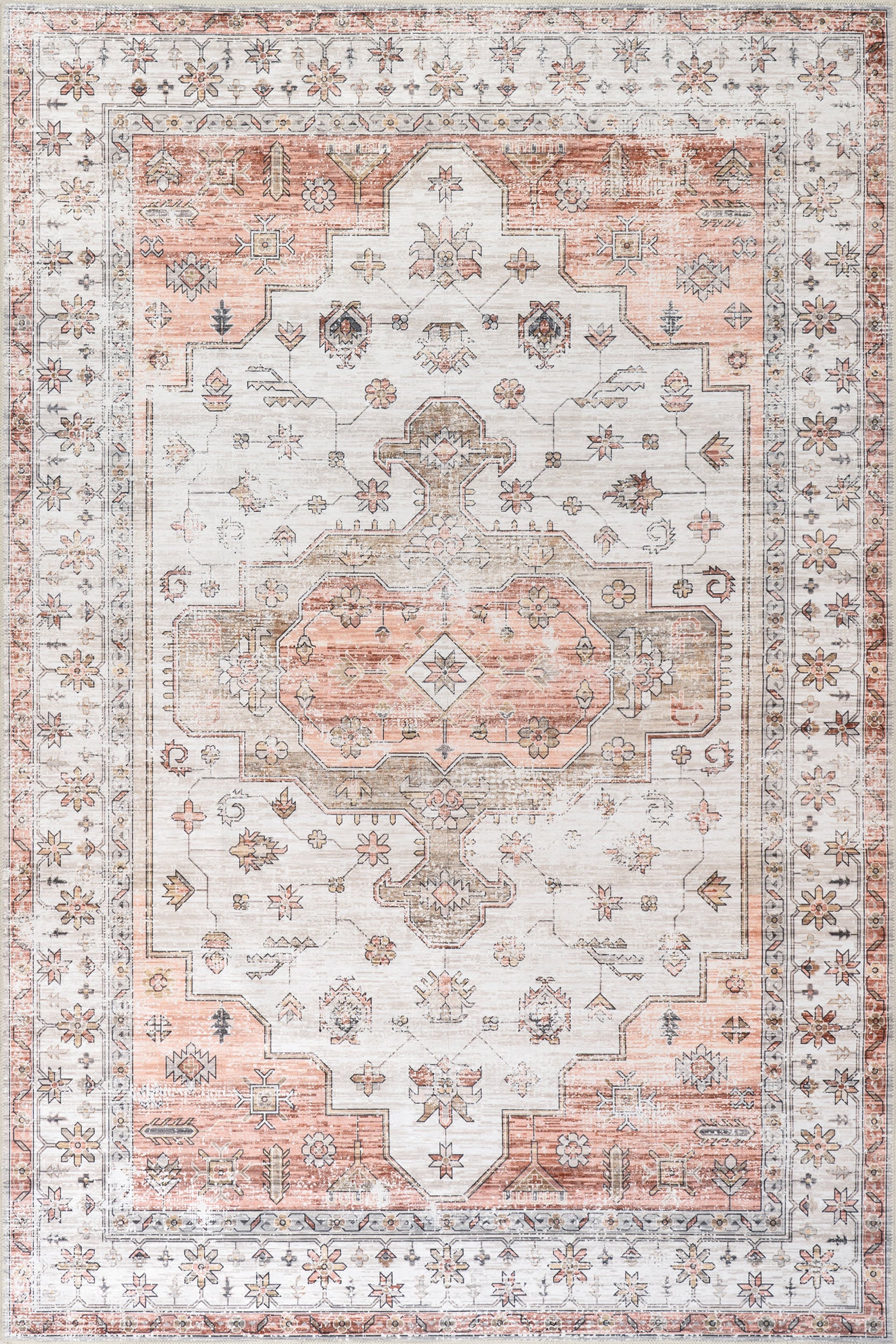 Francis Cartouche Medallion Spill Proof Washable Rug | Beige