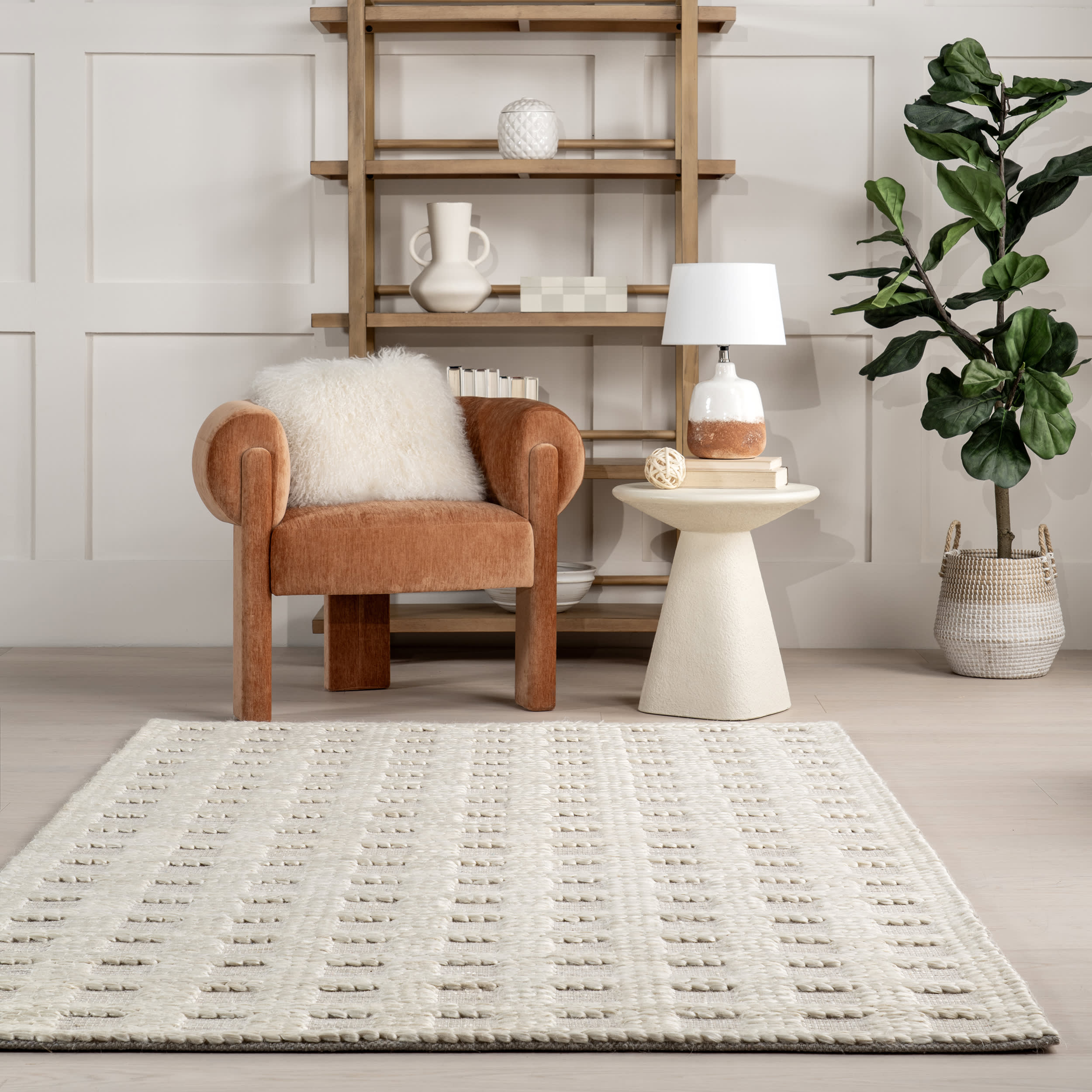 Lennon Checkered Hand Braided Jute Rug | Ivory