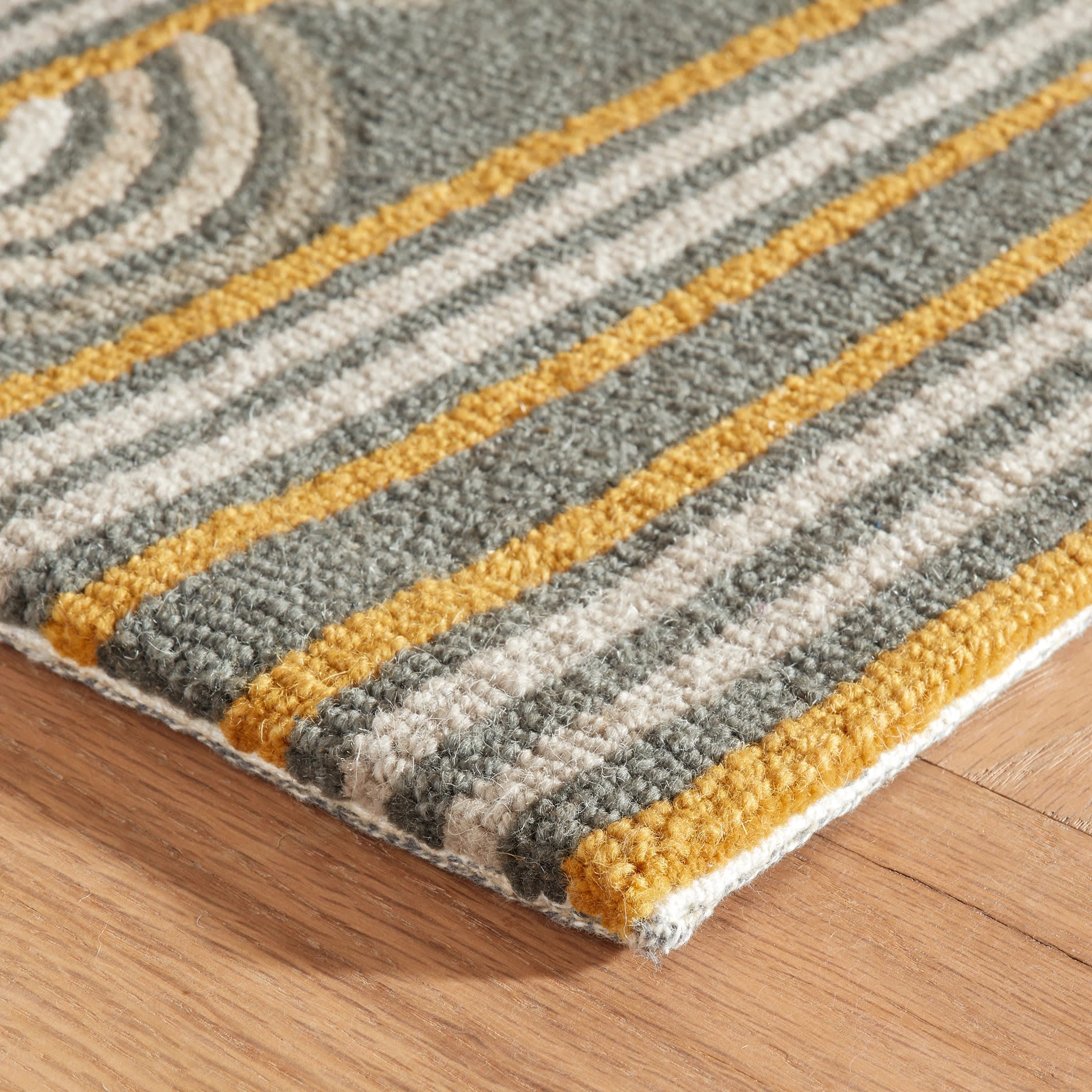 Button Grey Hand Micro Hooked Wool Rug