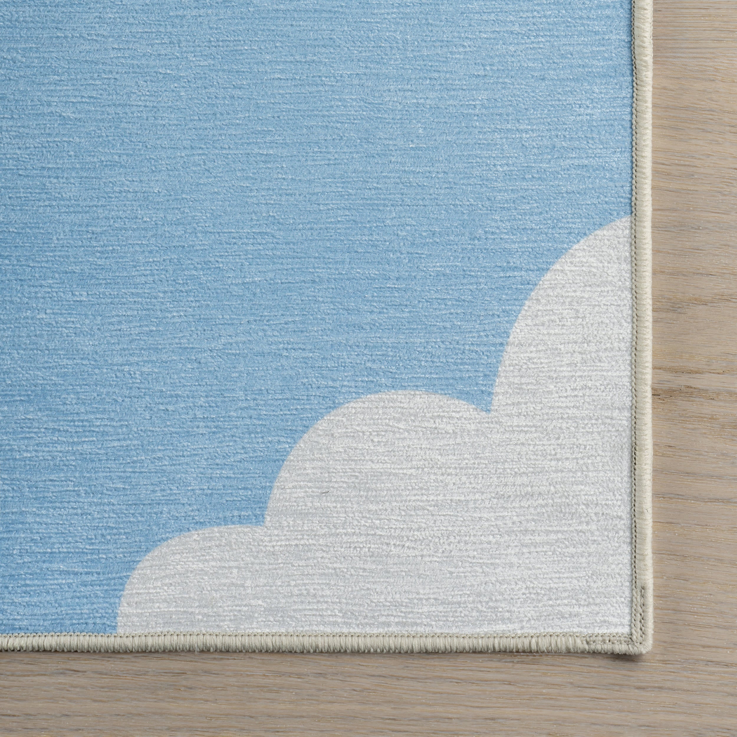 Landon Clouds Kids Spill Proof Washable Rug | Light Blue