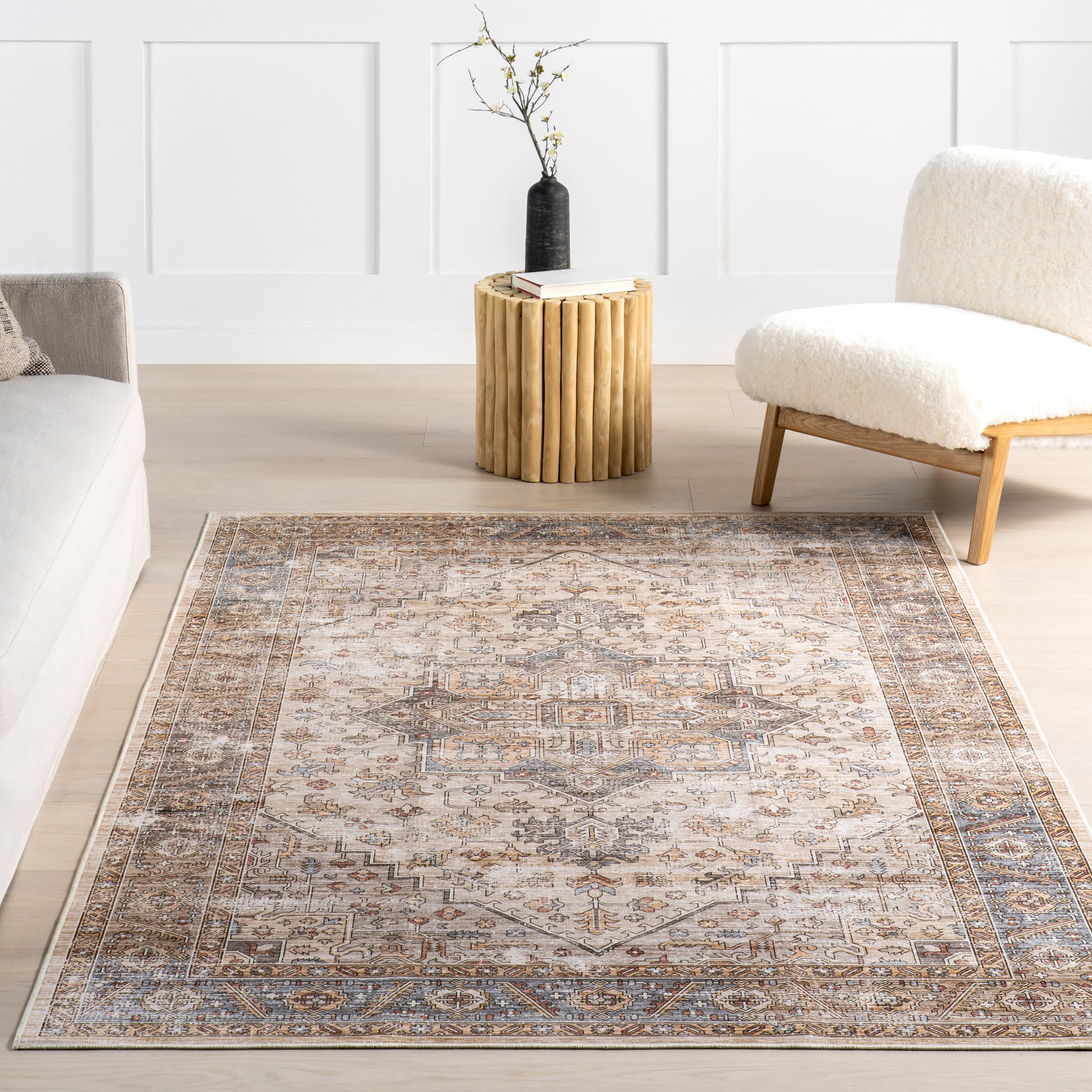 Azaria Medallion Spill Proof Washable Rug | Ivory