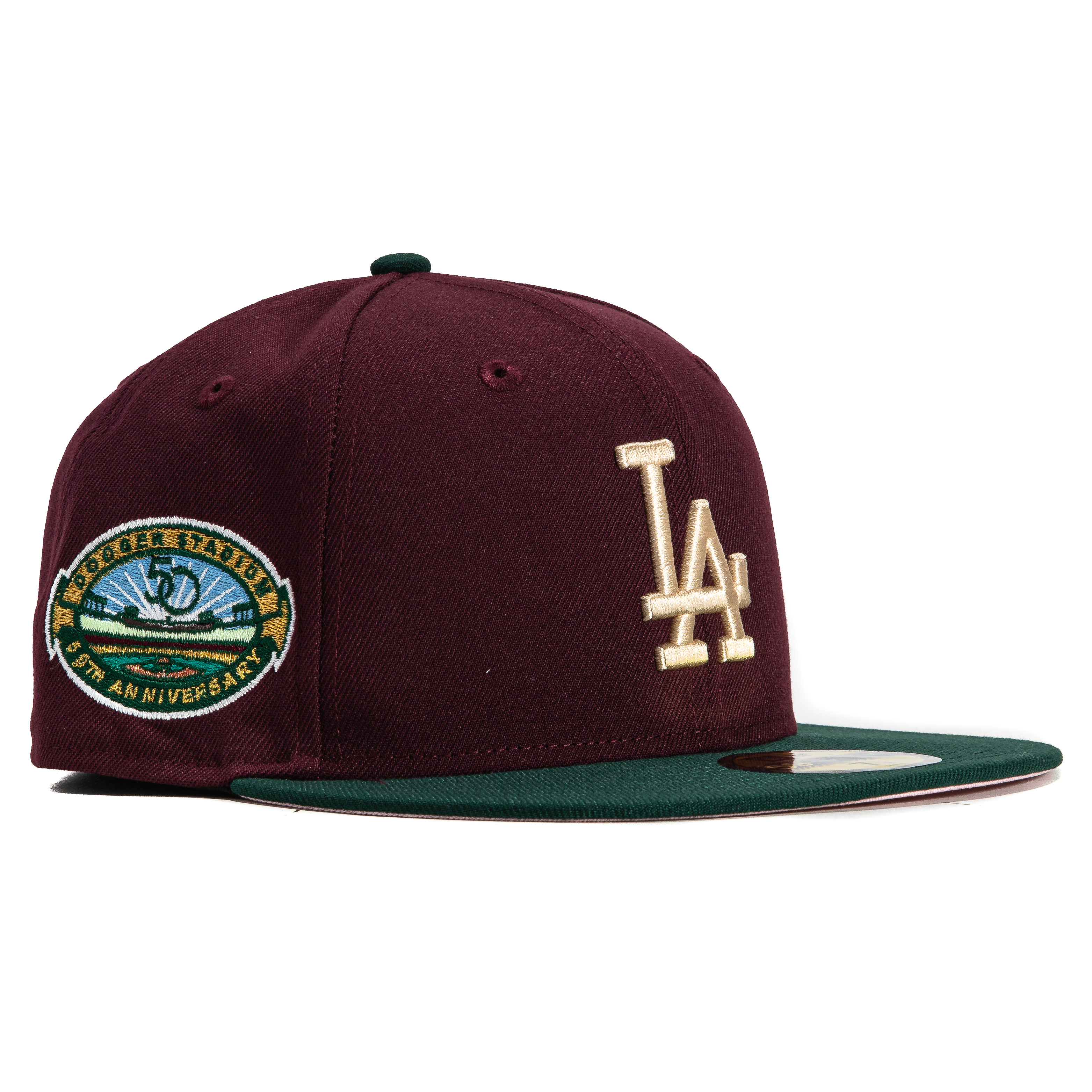 New Era 59Fifty Los Angeles Dodgers 50th Anniversary Stadium Patch Hat - Maroon, Green