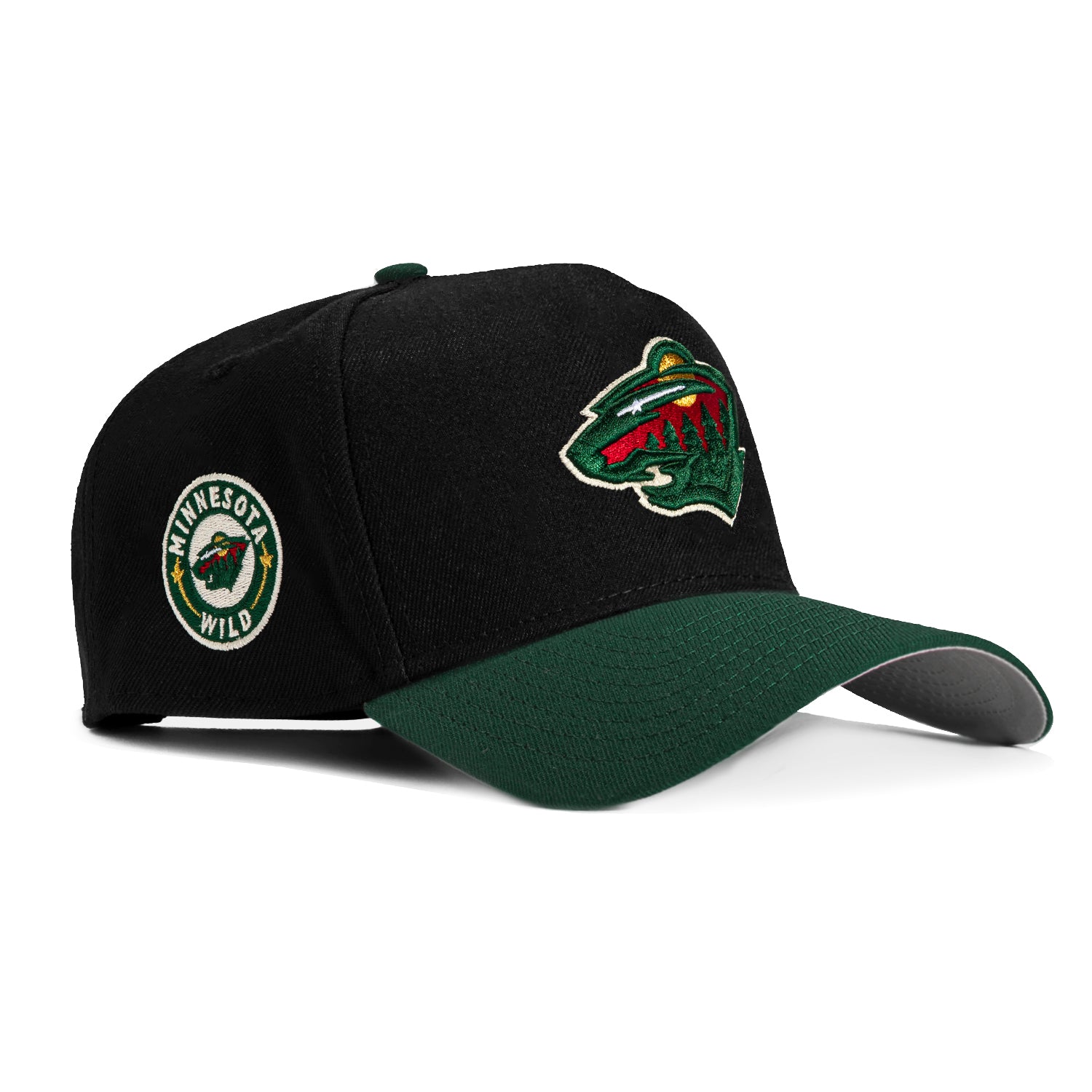 New Era 9Forty A-Frame Minnesota Wild Logo Patch Snapback Hat - Black, Green