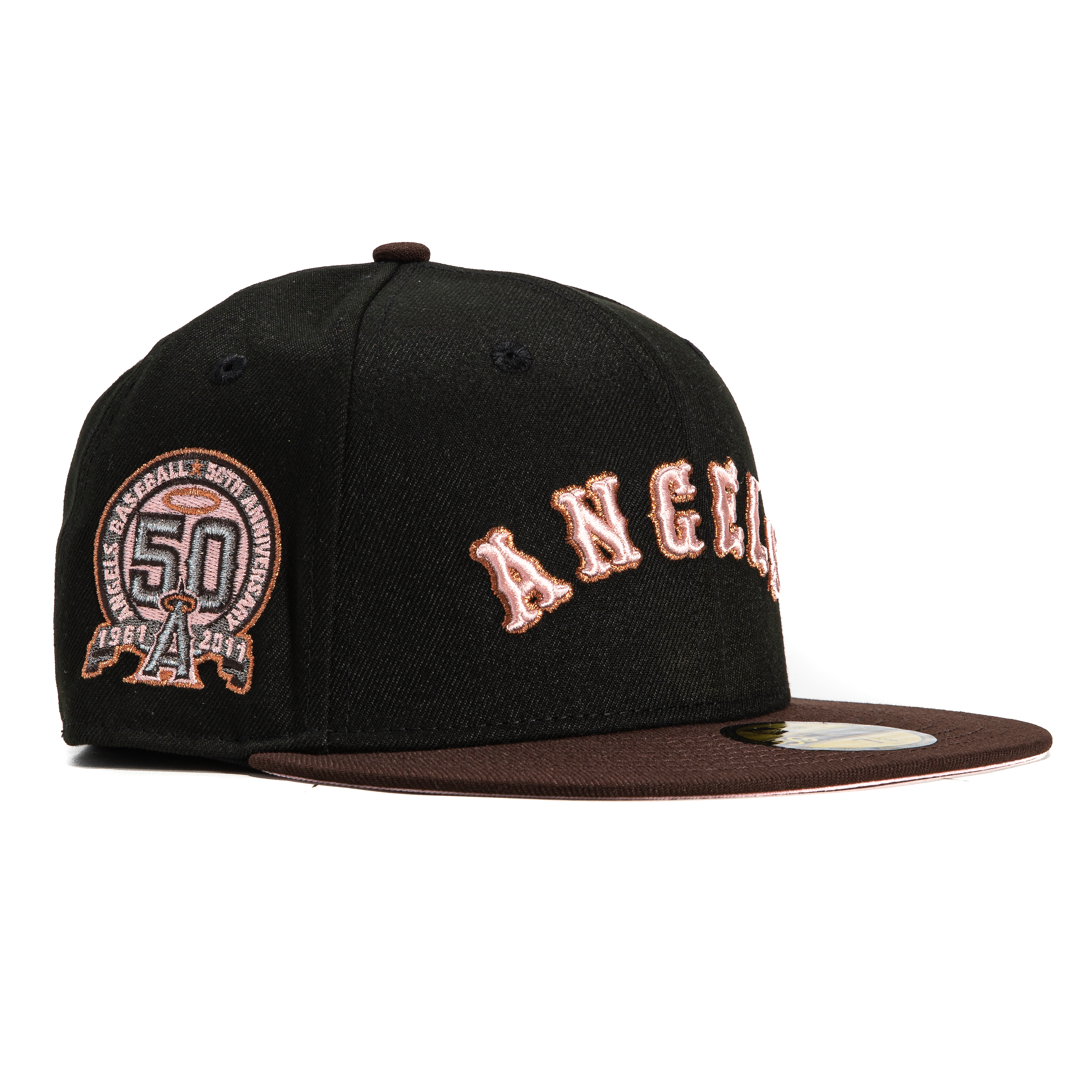 New Era 59Fifty Los Angeles Angels 50th Anniversary Patch Word Hat - Black, Brown