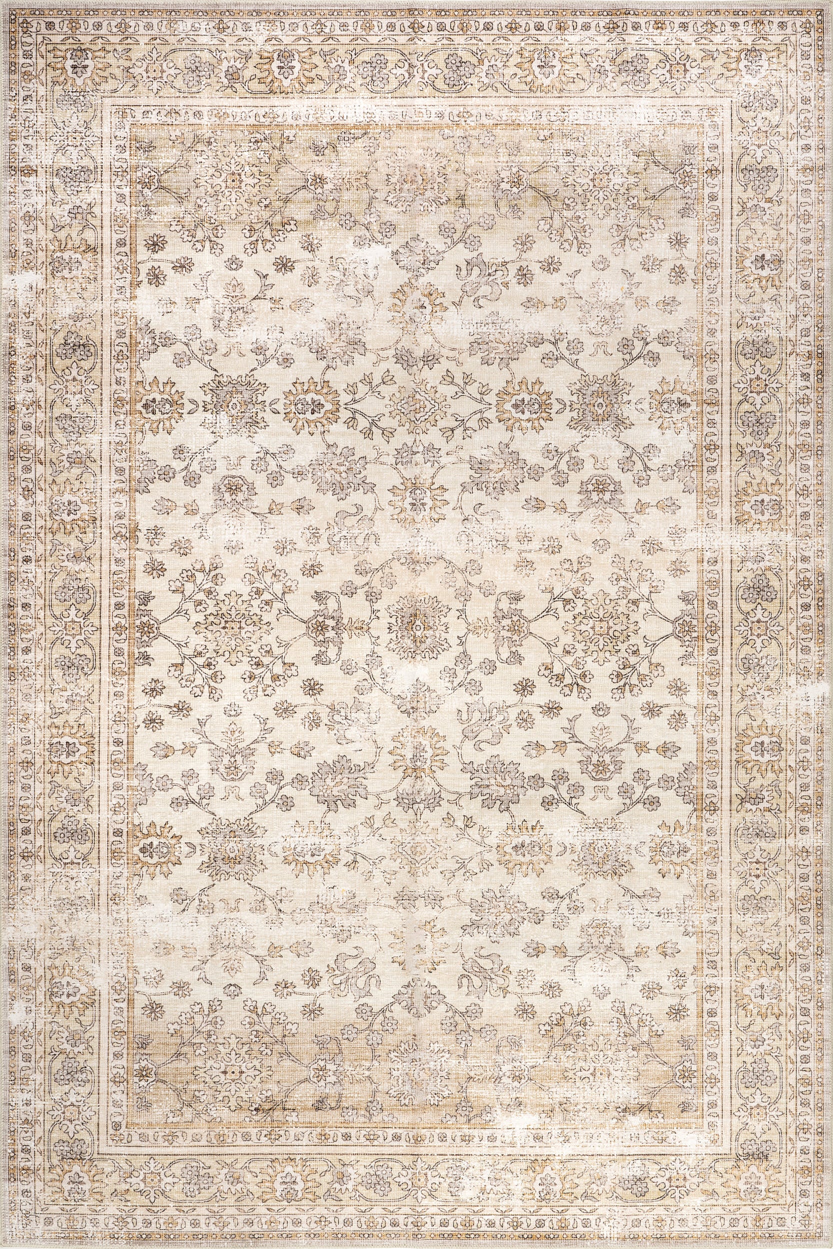 Meena Fading Garden Spill Proof Washable Rug | Beige