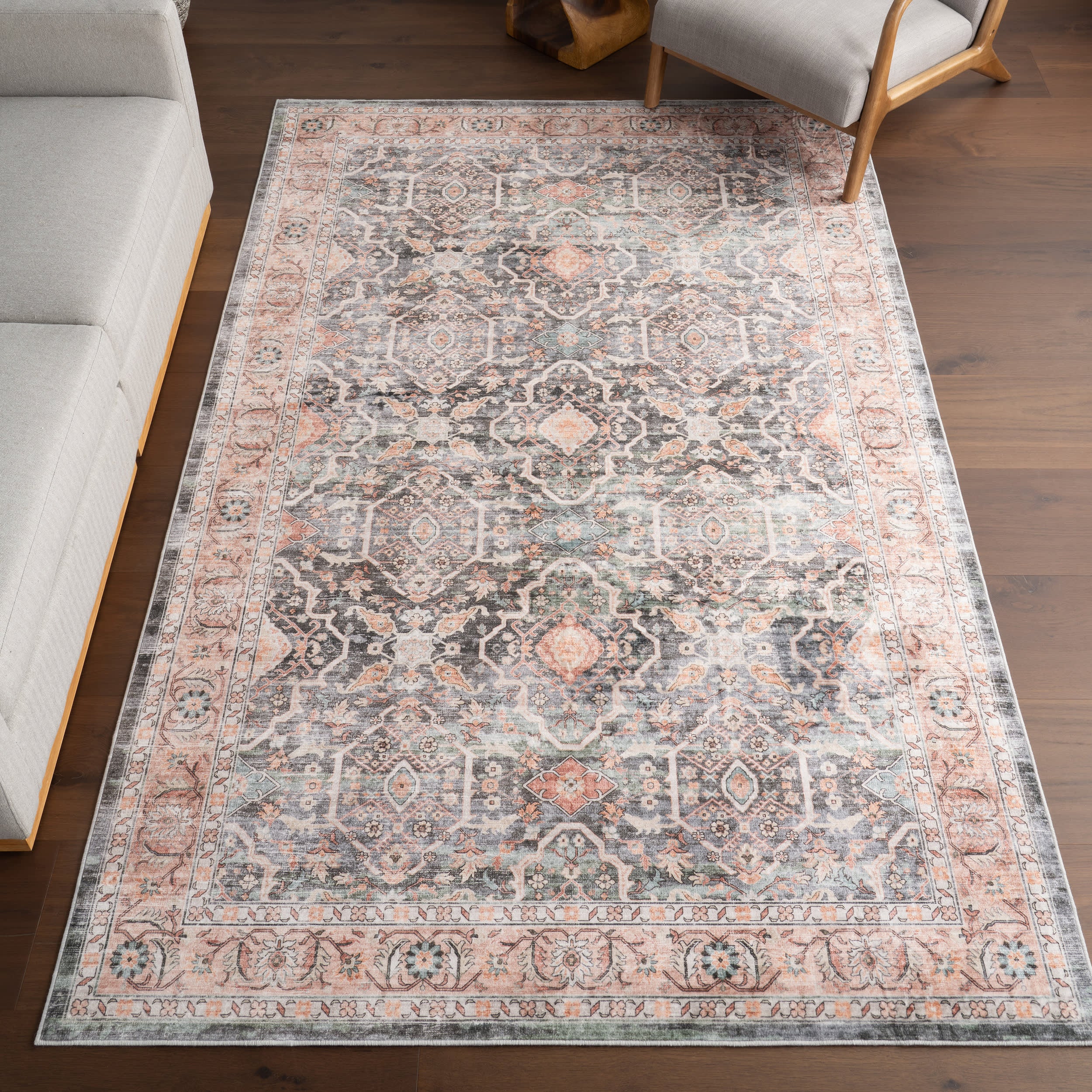 Hadlee Medallion Washable Rug | Peach