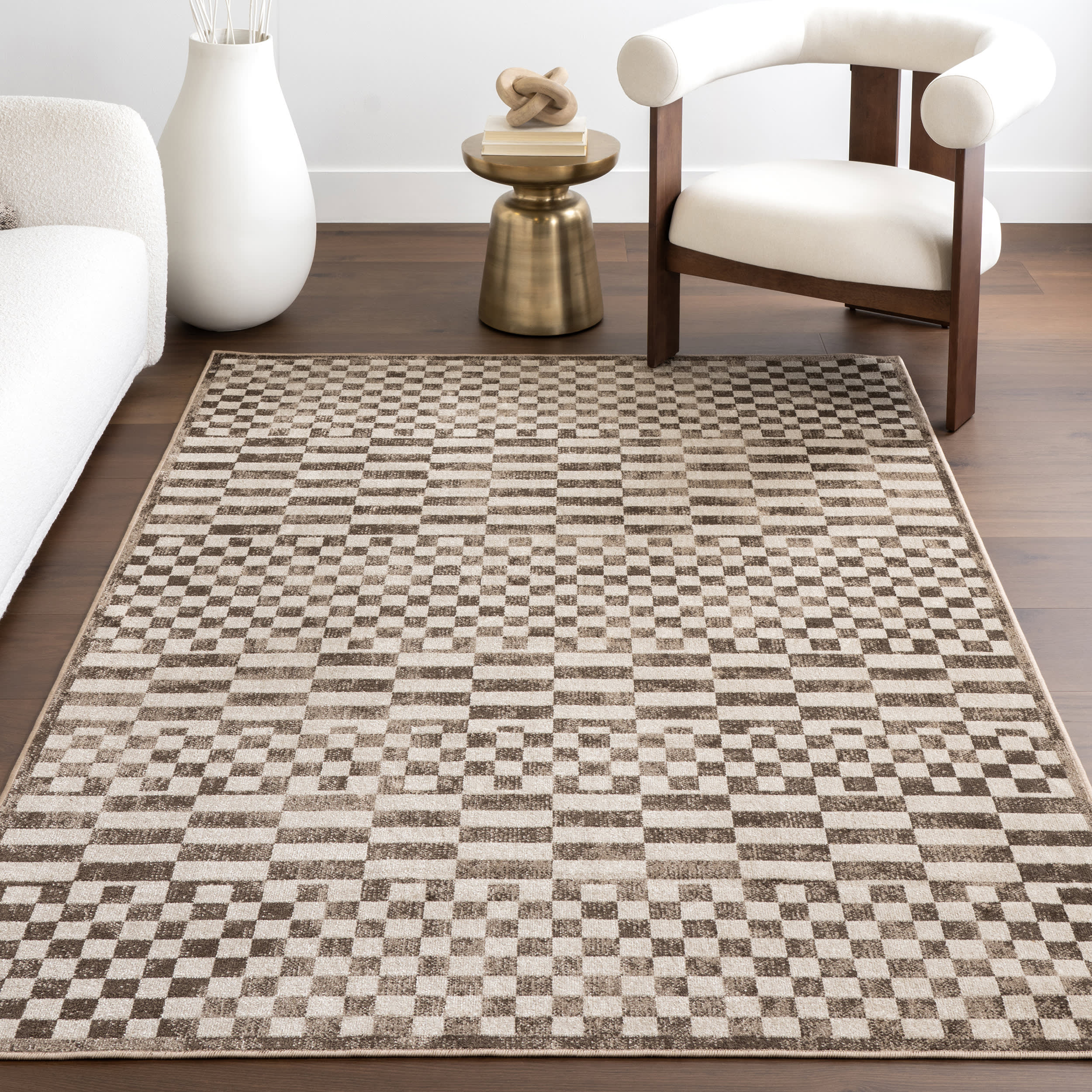 Kallie Washable Tiled Rug | Brown