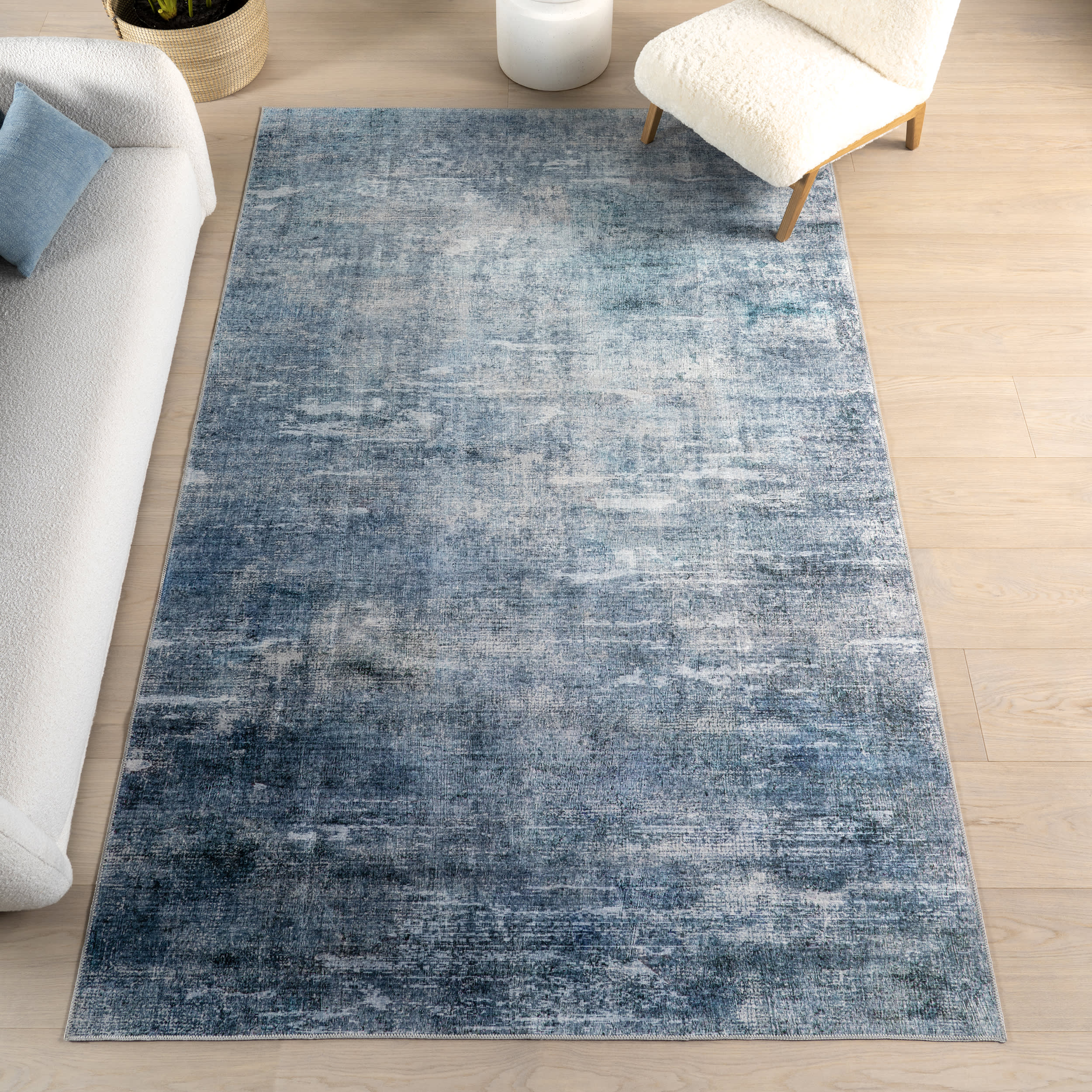 Peggy Abstract Spill Proof Washable Rug | Blue