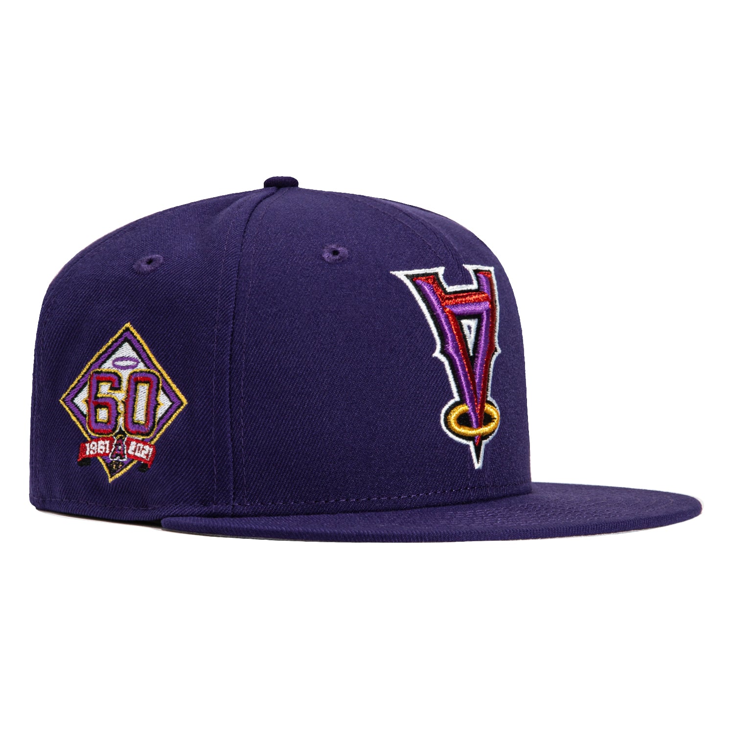 New Era 59Fifty Los Angeles Angels 60th Anniversary Patch Upside Down Hat - Purple, Maroon, Red