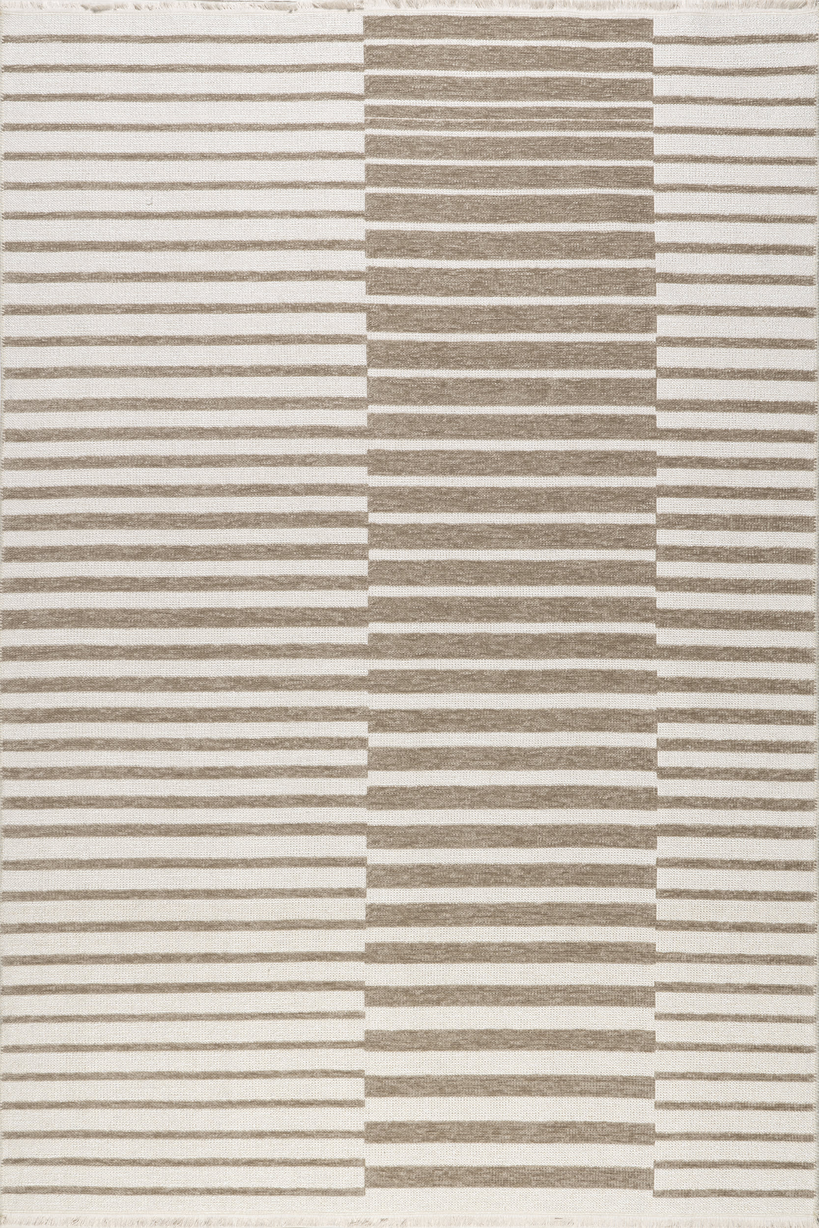 Nova Striped Checkerboard Reversible Washable Rug | Taupe