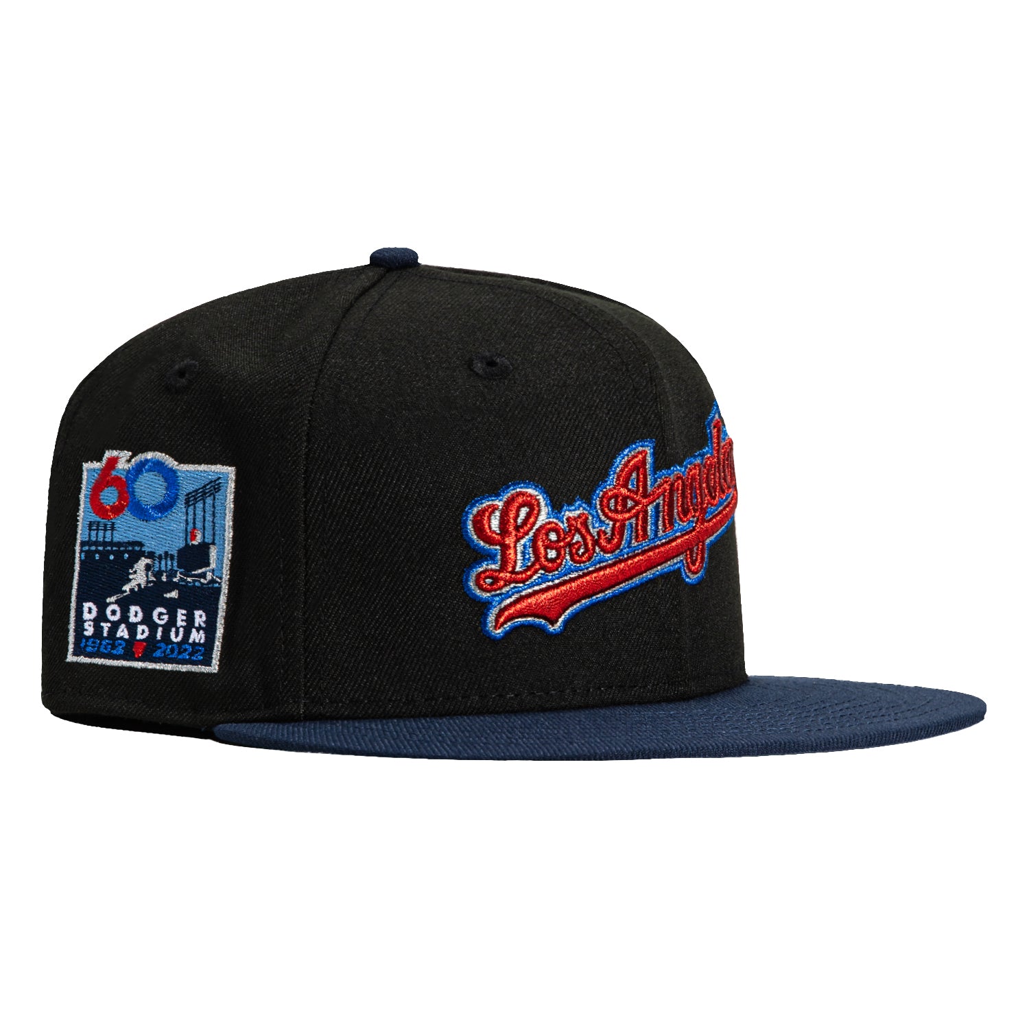 New Era 59Fifty Los Angeles Dodgers 60th Anniversary Stadium Patch Script Hat - Black, Navy, Red