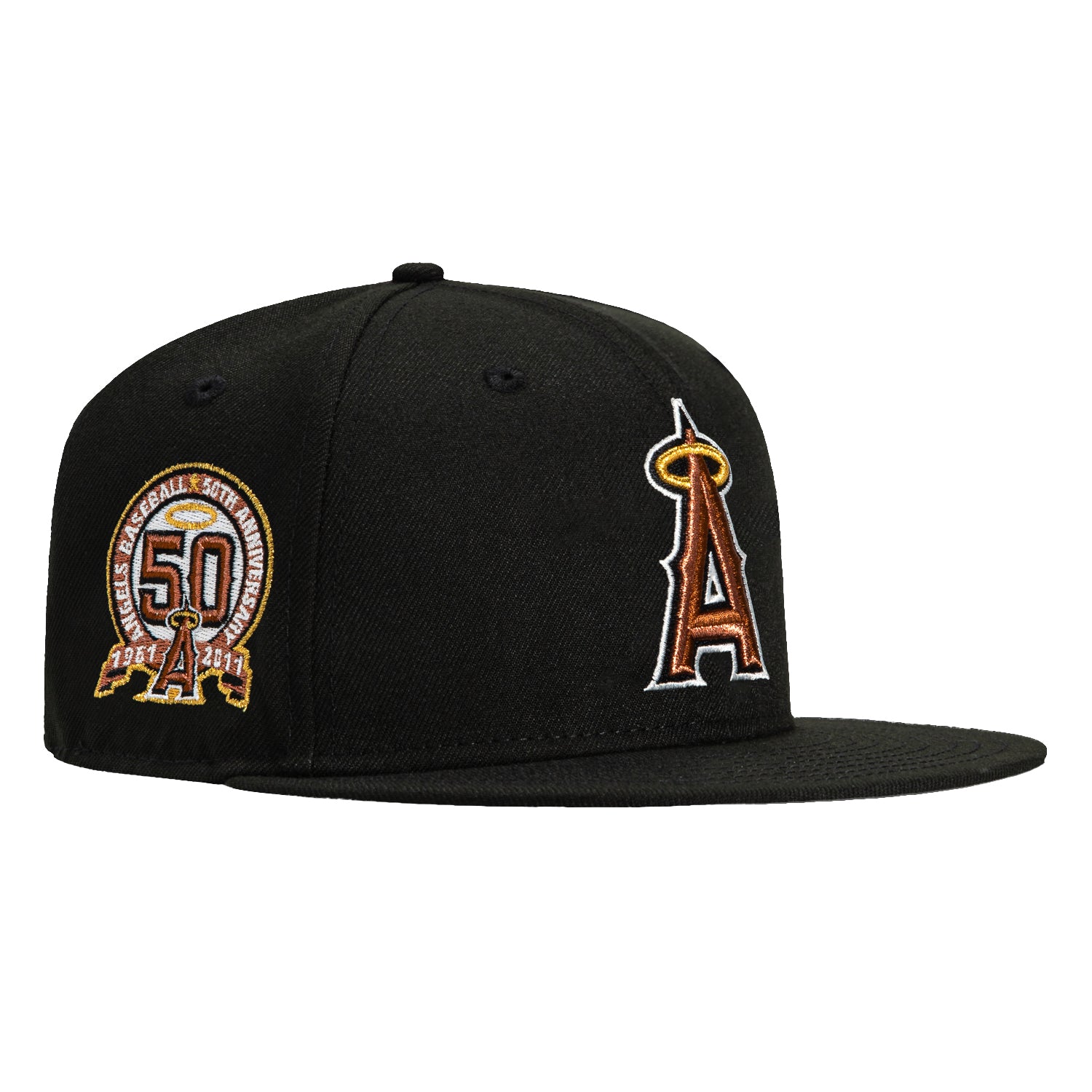 New Era 59Fifty Los Angeles Angels 50th Anniversary Patch Hat - Black, Ivory, Metallic Copper