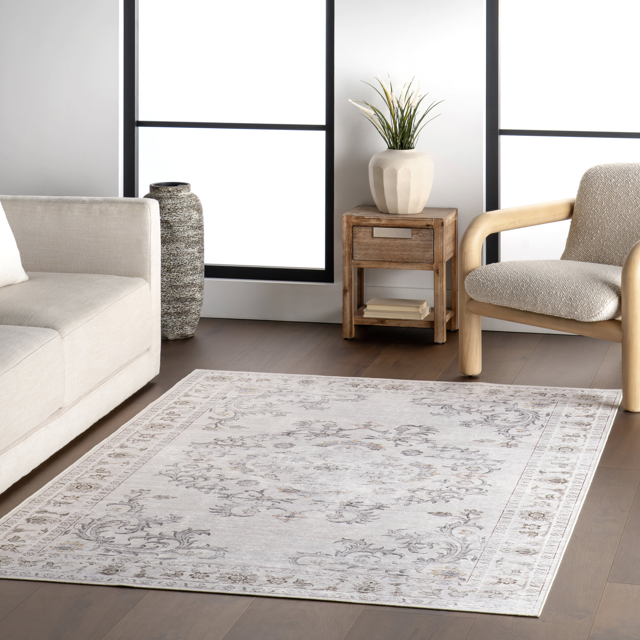 Amalea Medallion Spill Proof Washable Rug | Beige