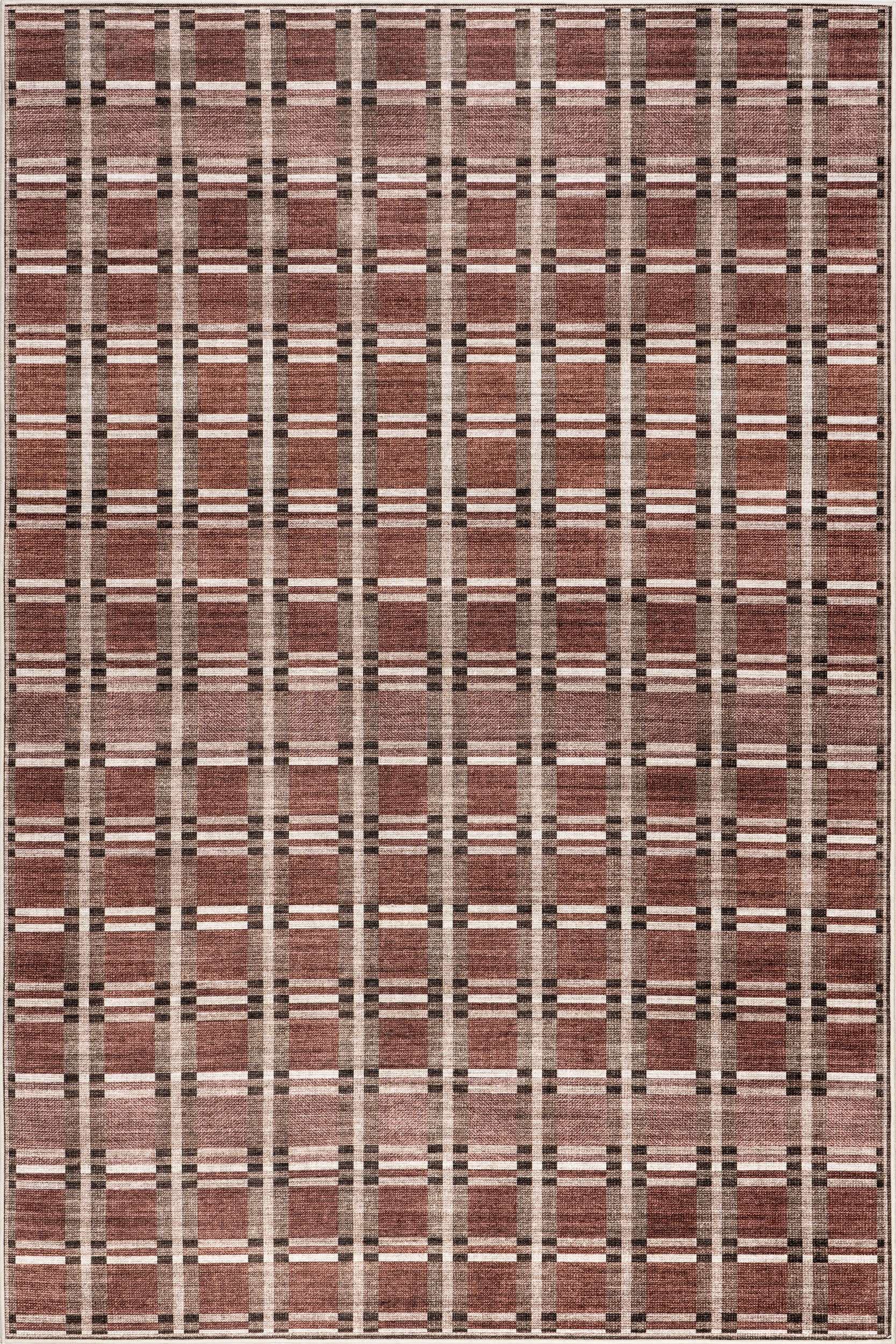 Sacha Plaid Spill Proof Washable Rug | Rust