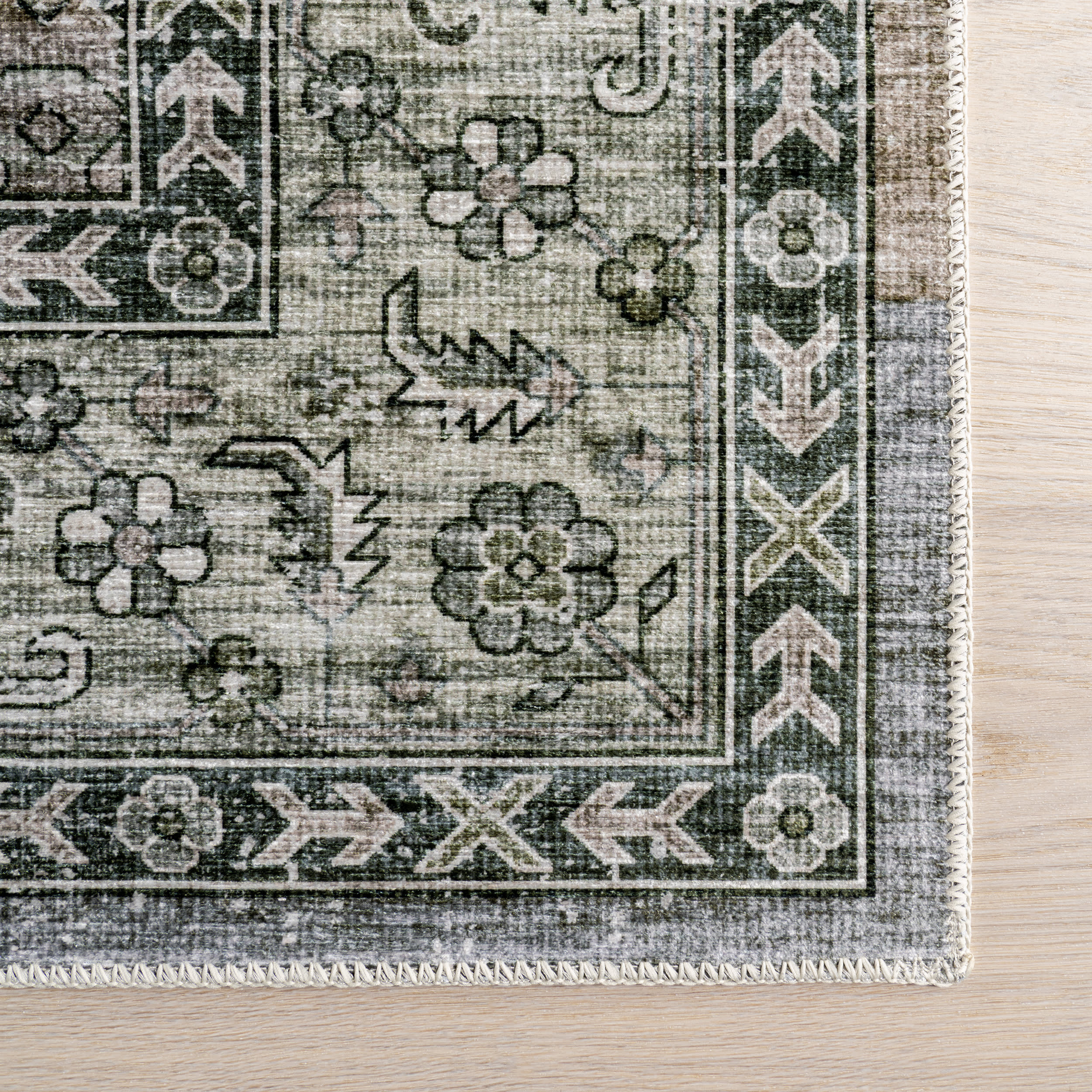 Myrtle Spill Proof Washable Vintage Rug | Sage Green