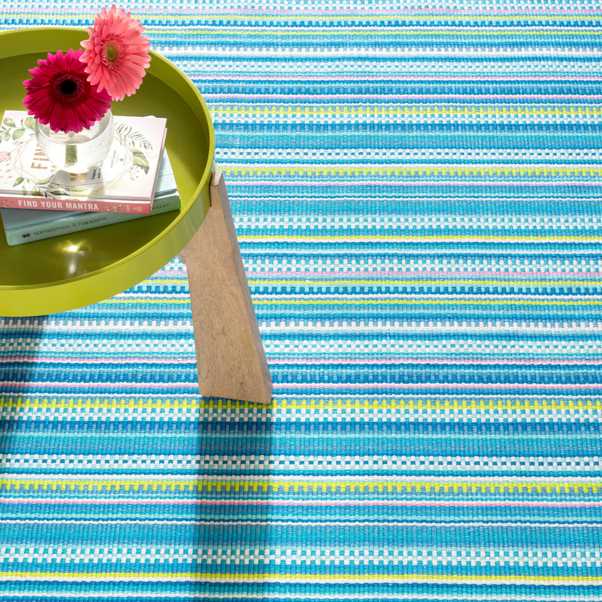 Lucky Stripe Blue/Green Handwoven Cotton Rug