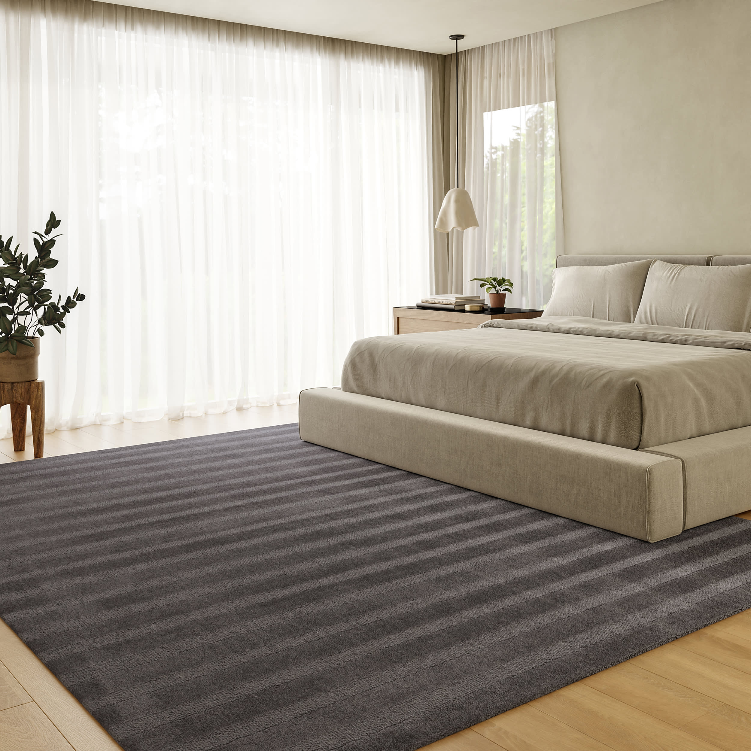 Vestry Striped Wool Rug | Charcoal