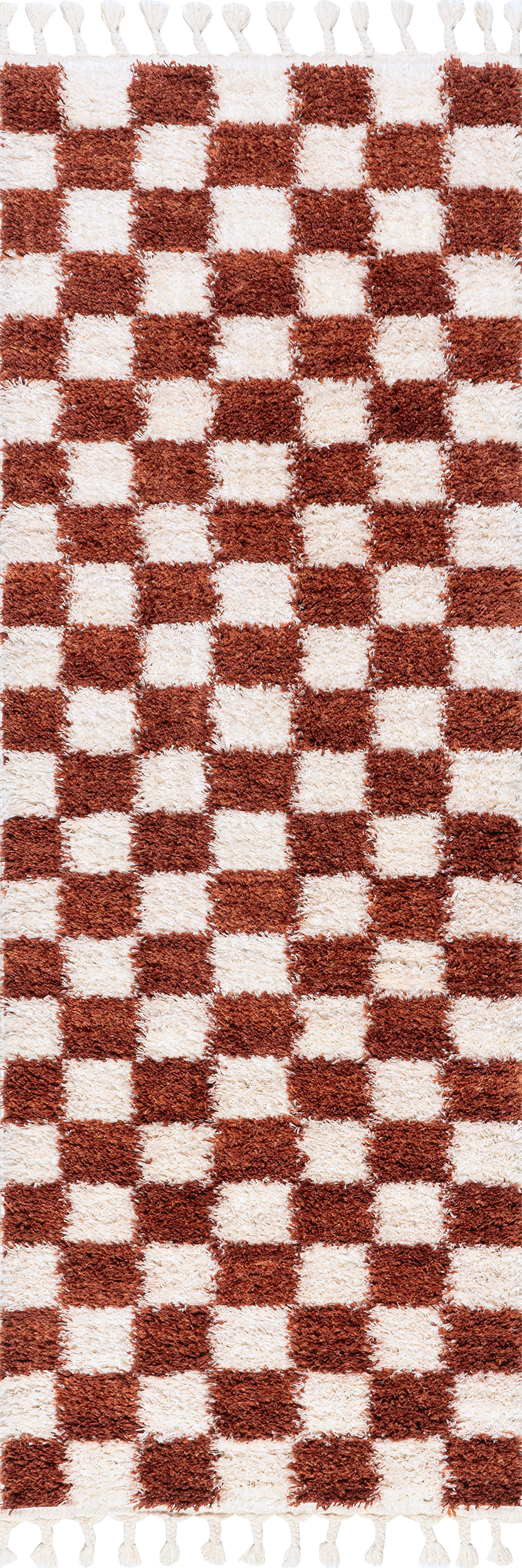 Nell Retro Checkerboard Tasseled Rug | Red