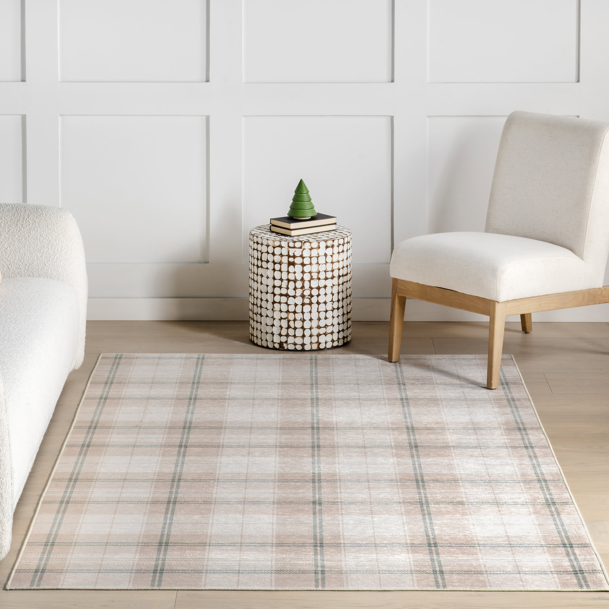 Raye Plaid Spill Proof Washable Rug | Beige