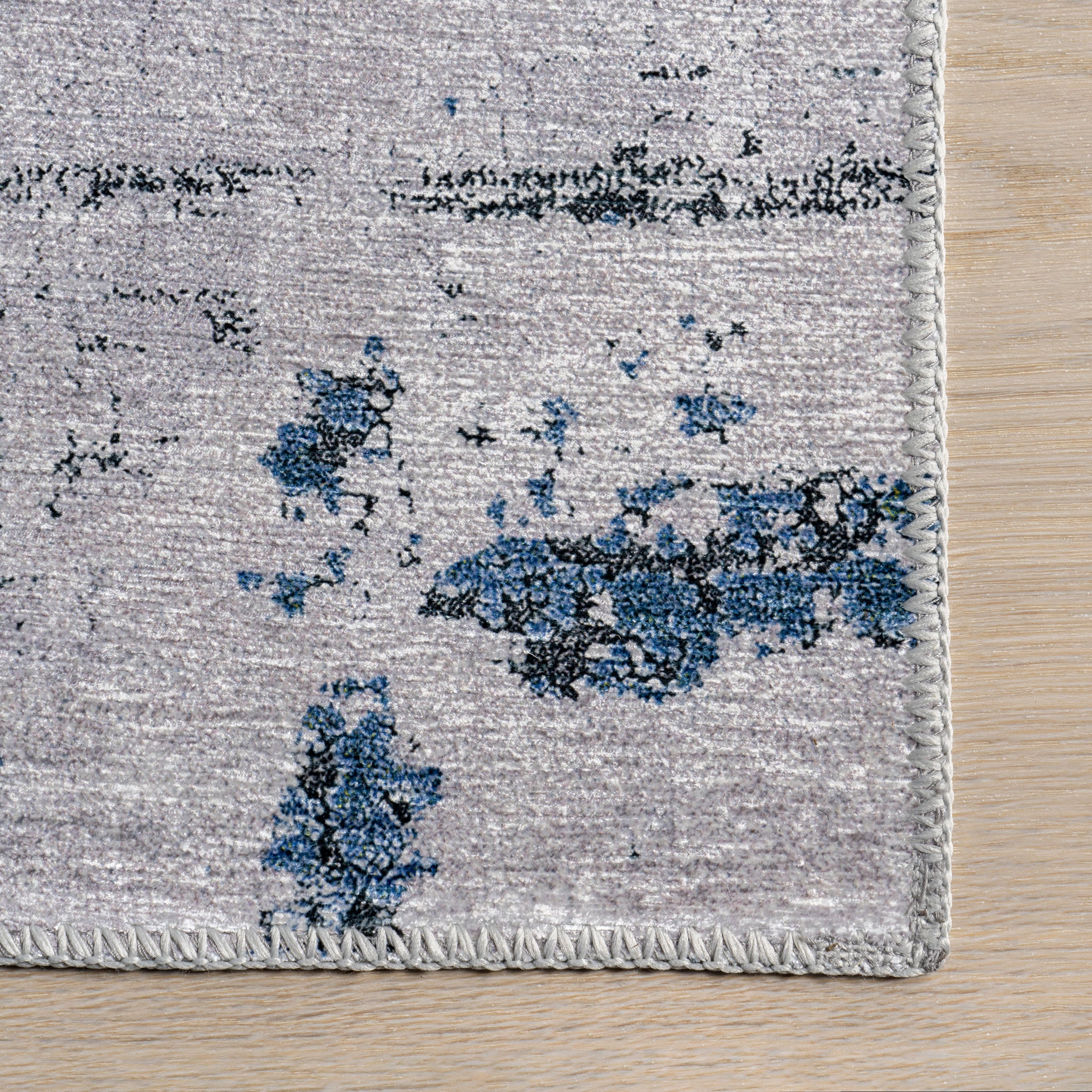 Faded Abstract Spill Proof Washable Rug | Blue Grey