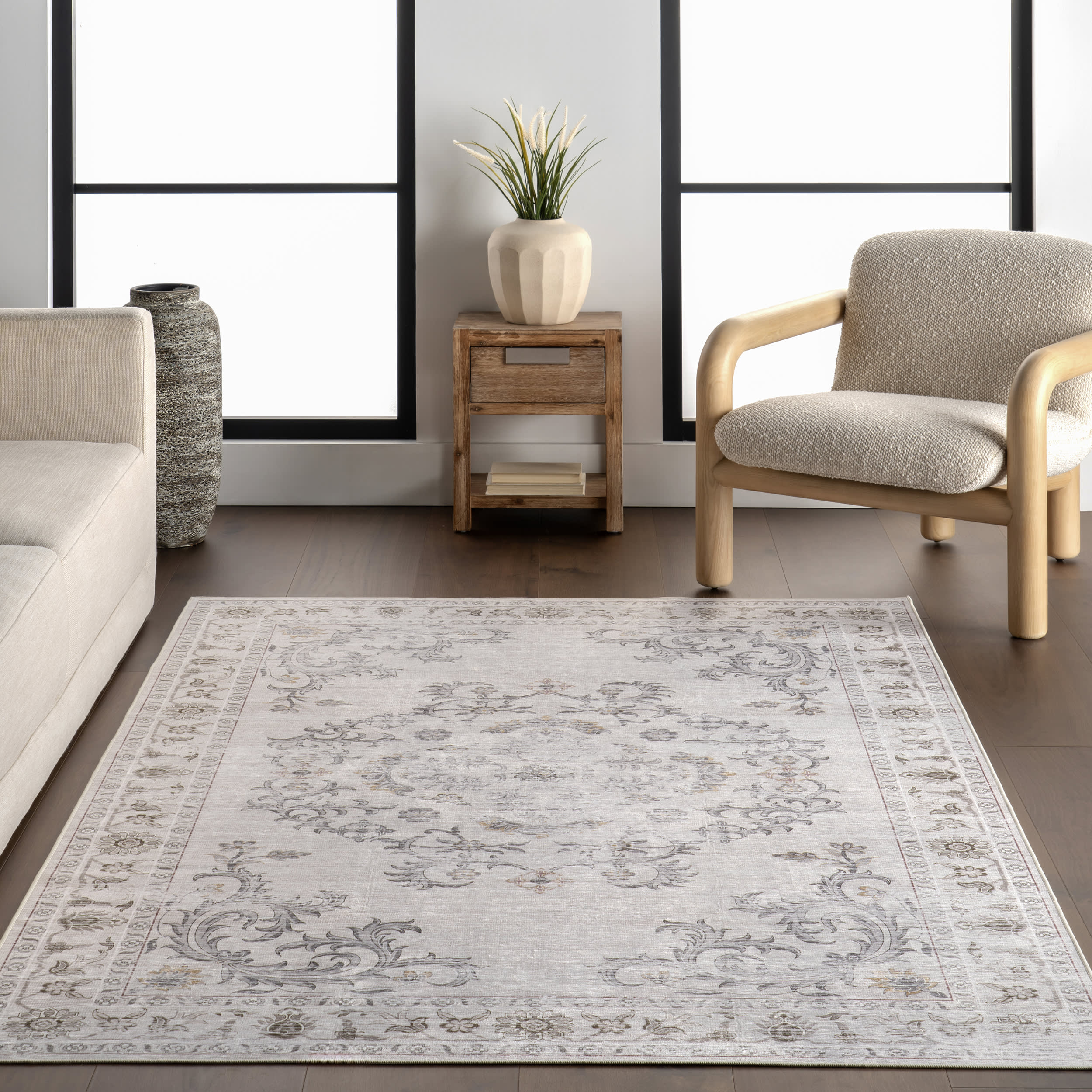 Amalea Medallion Spill Proof Washable Rug | Beige