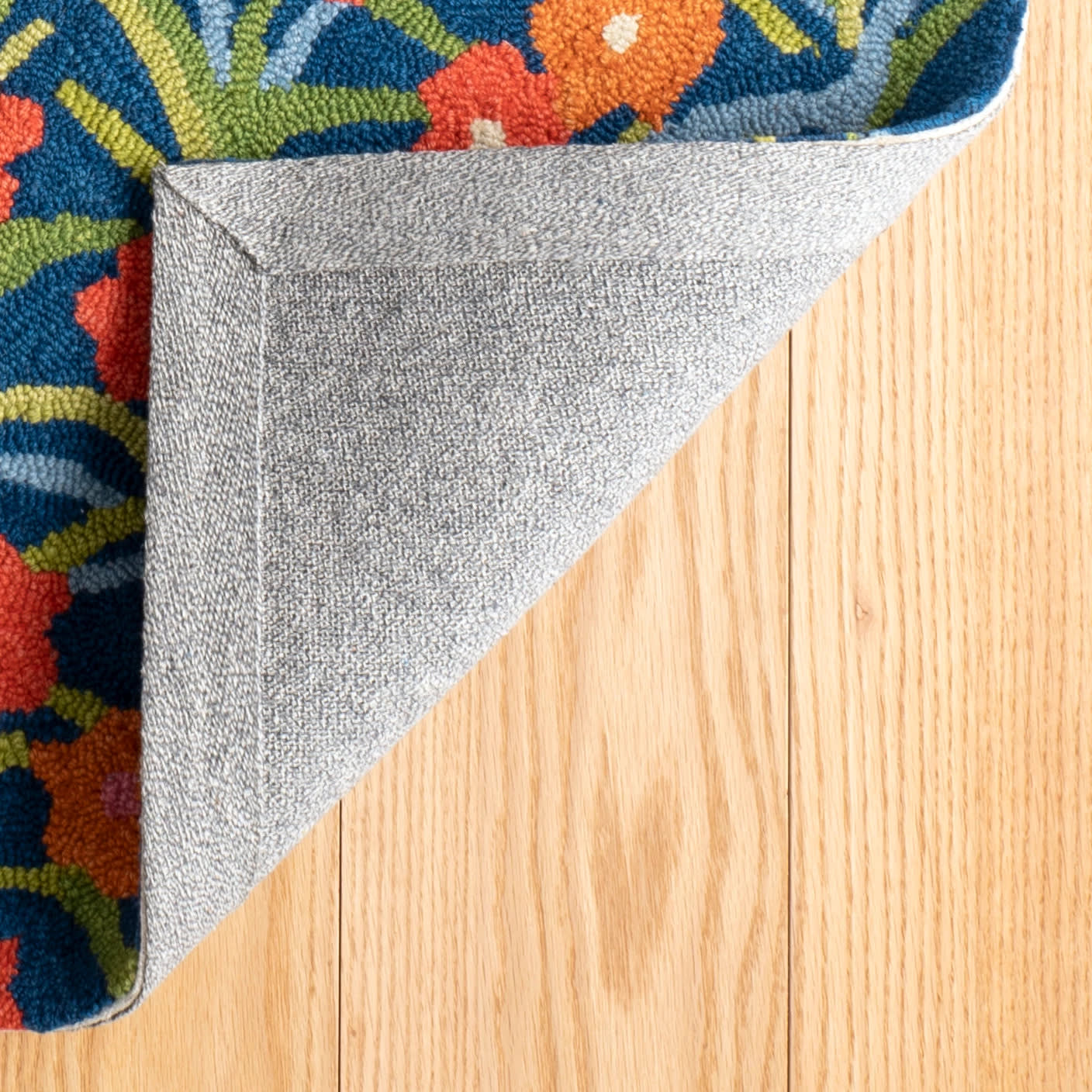 Playful Posies Navy Hand Micro Hooked Wool Rug