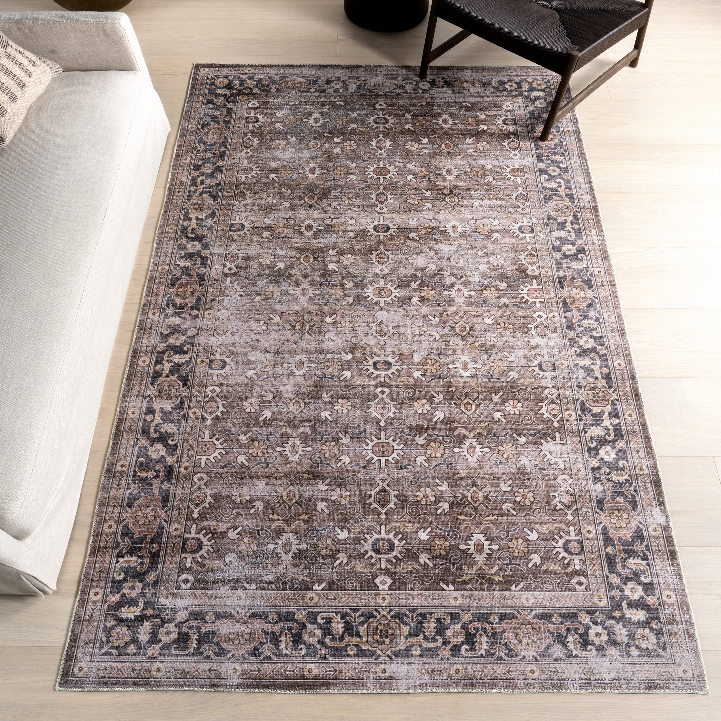 Myrtle Washable Vintage Rug | Brown