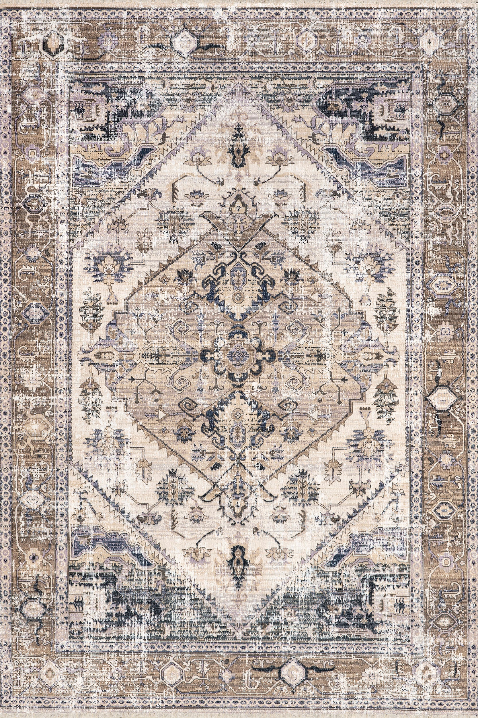 Larkspur Fringed Washable Rug | Light Brown