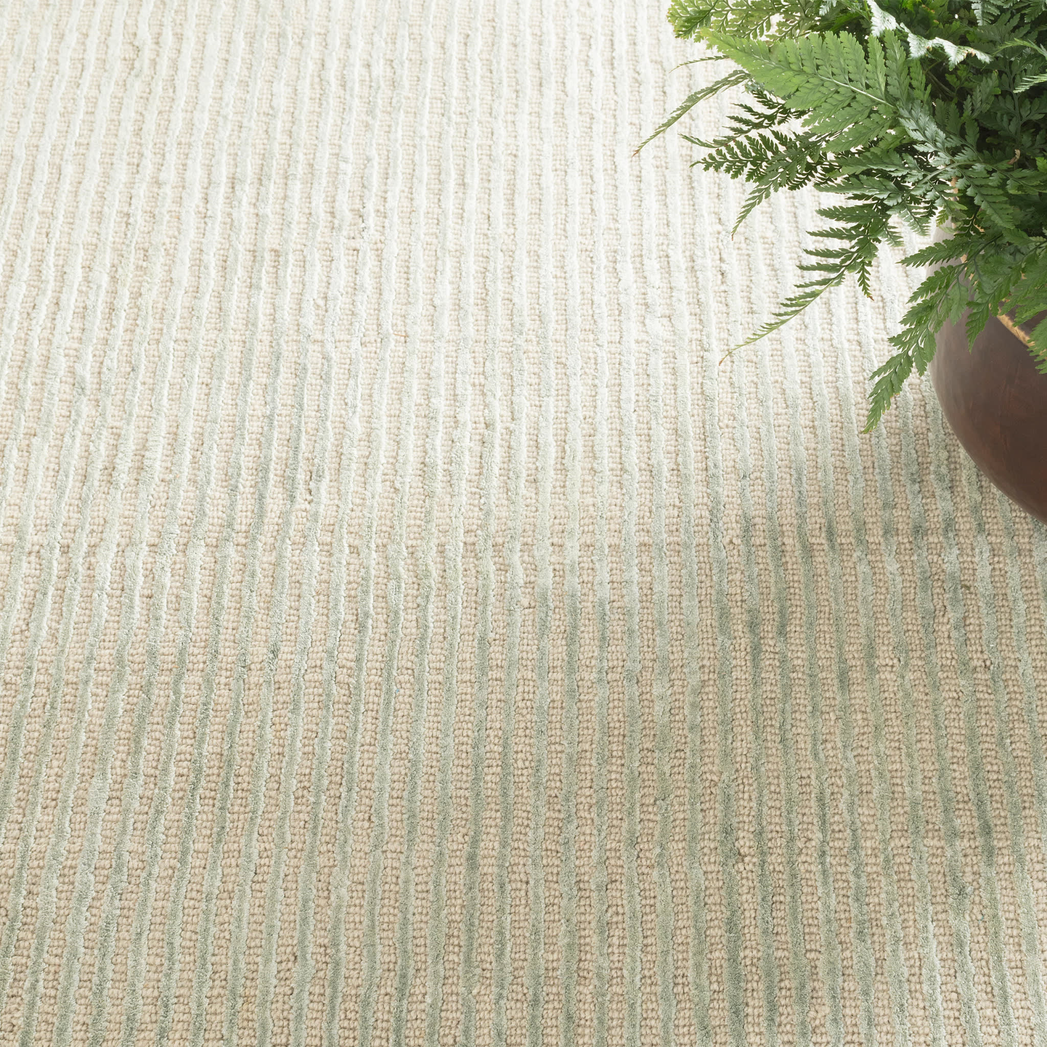 Cut Stripe Ocean Hand Knotted Viscose/Wool Rug