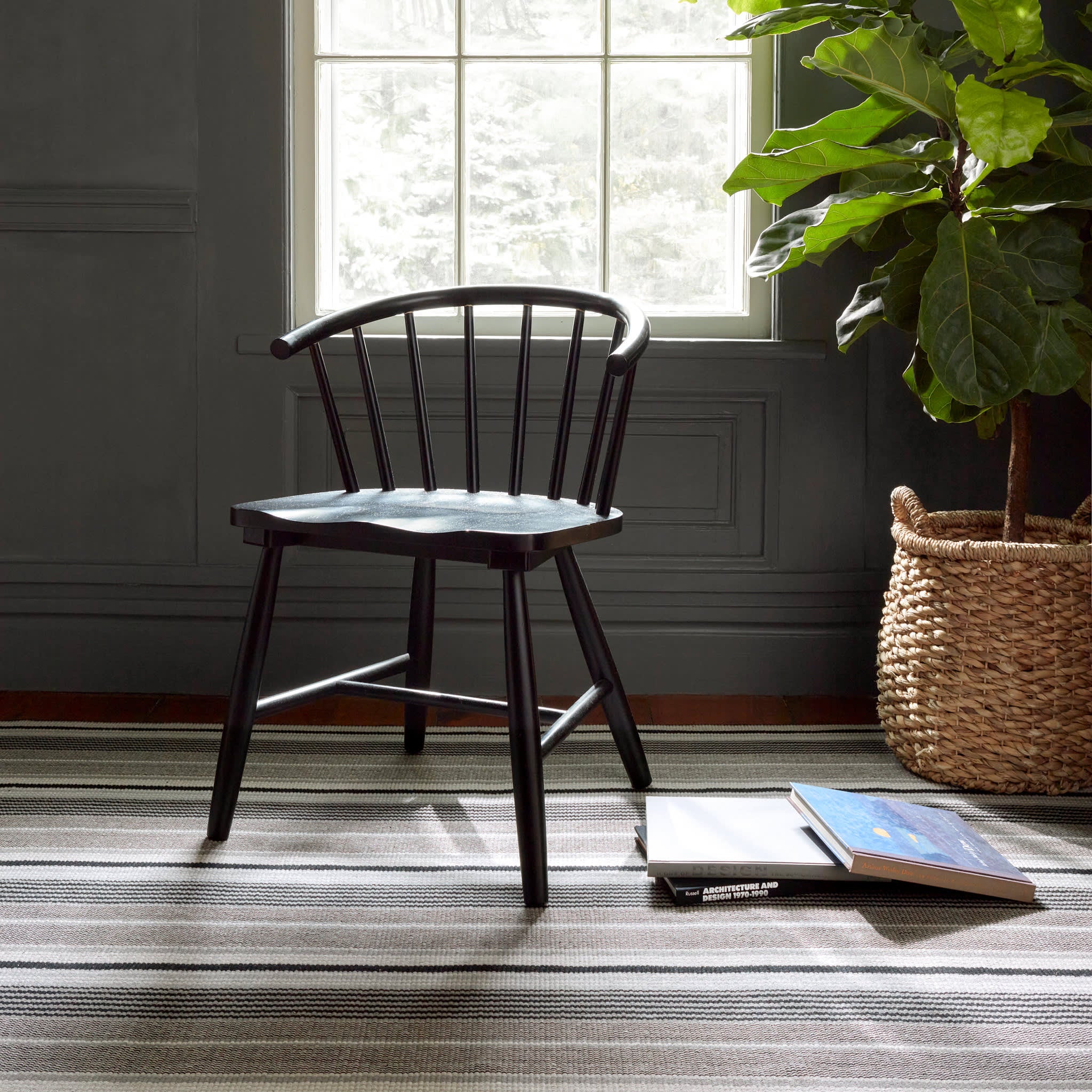 Alfie Ticking Black Handwoven Cotton Rug