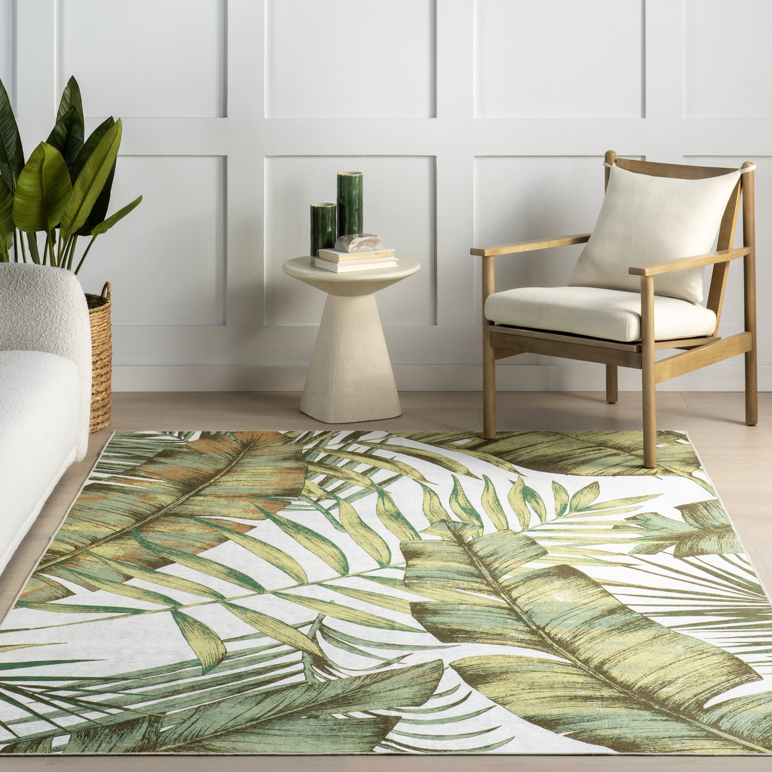 Jungle Spill Proof Washable Rug | Sage Green