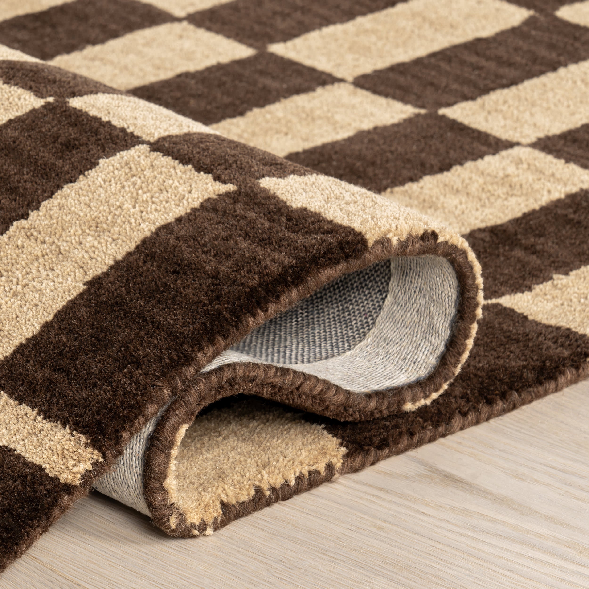 Kai Checkerboard Wool Rug | Dark Brown