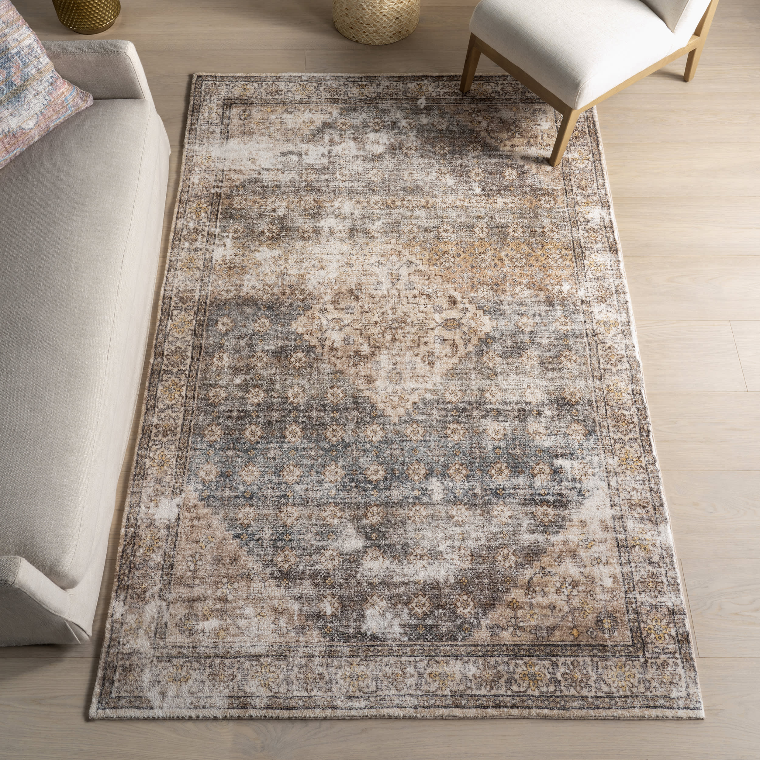 Nerissa Medallion Washable Rug | Grey