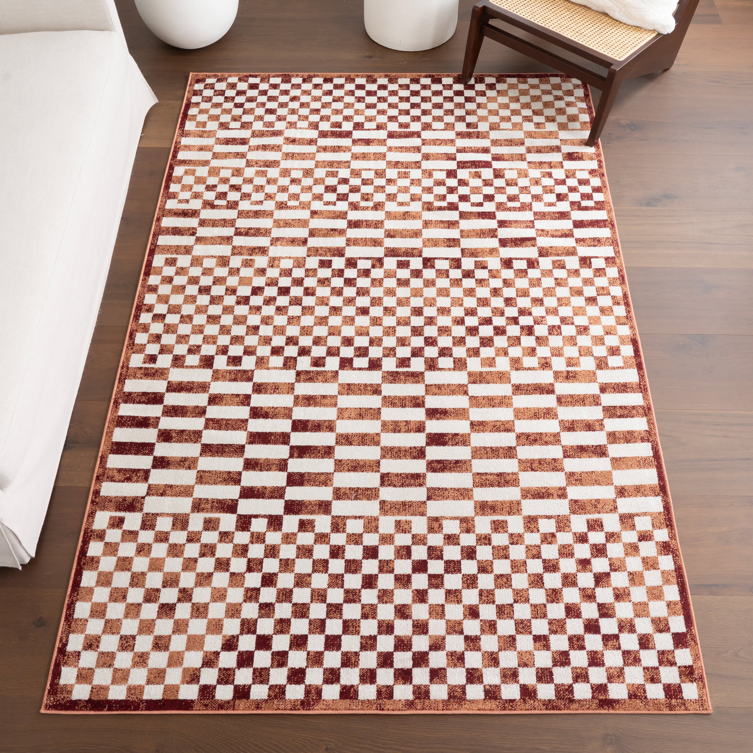 Kallie Washable Tiled Rug | Brick