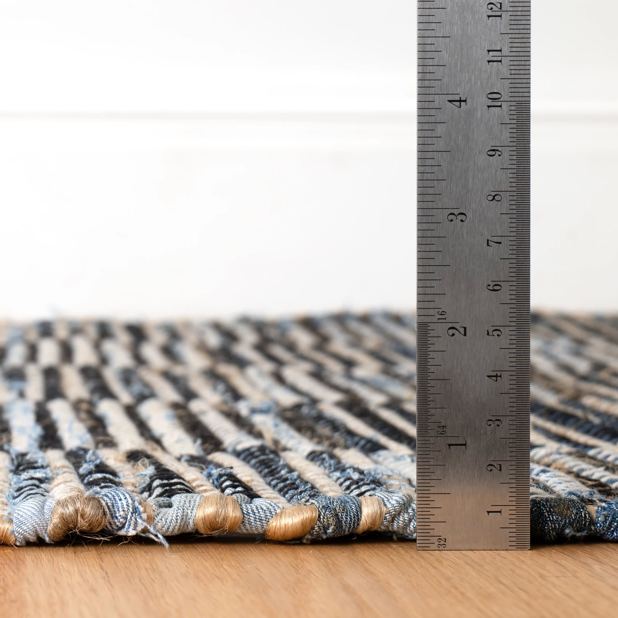 Denim Rag Gridwork Blue Handwoven Cotton Rug