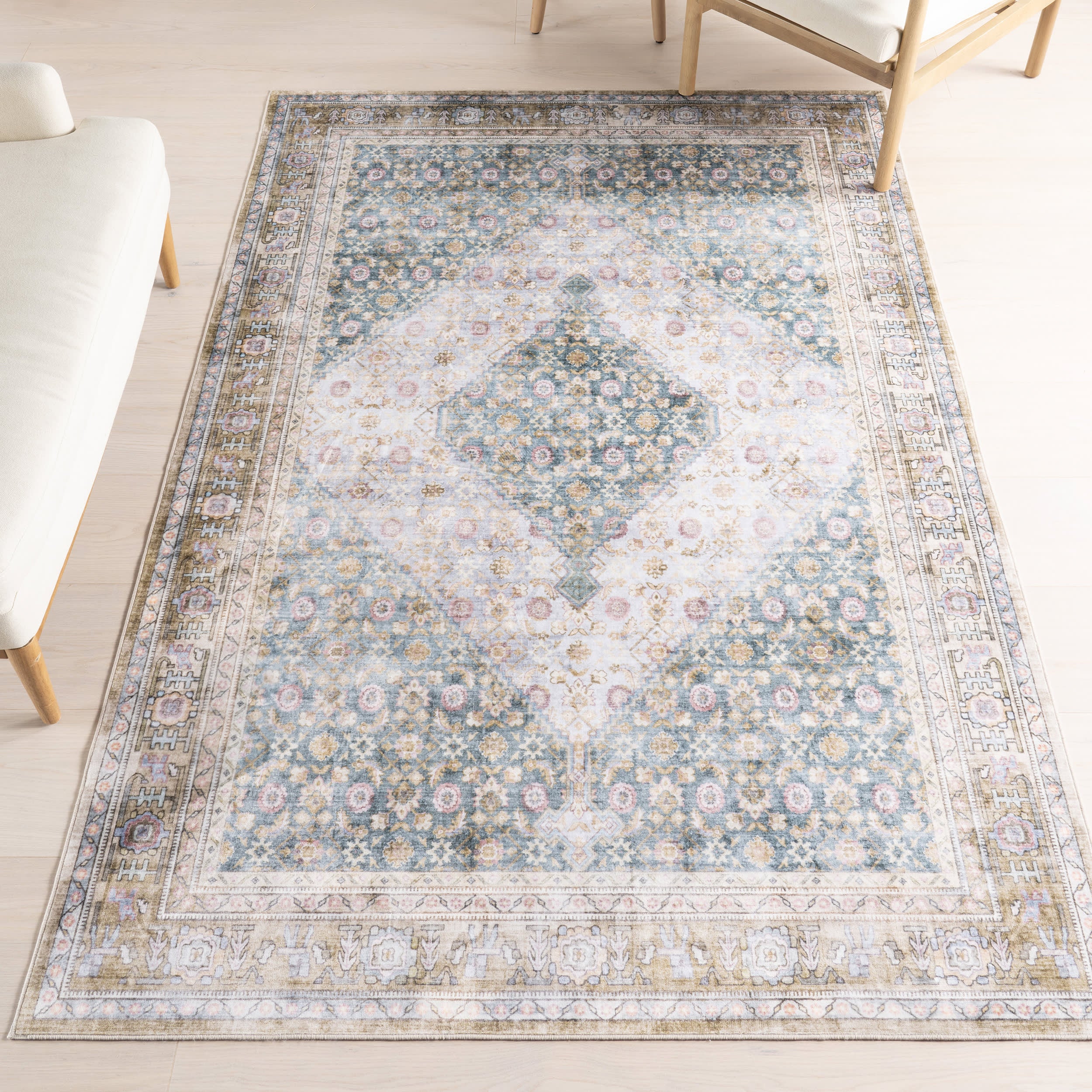 Elia Medallion Washable Rug | Teal