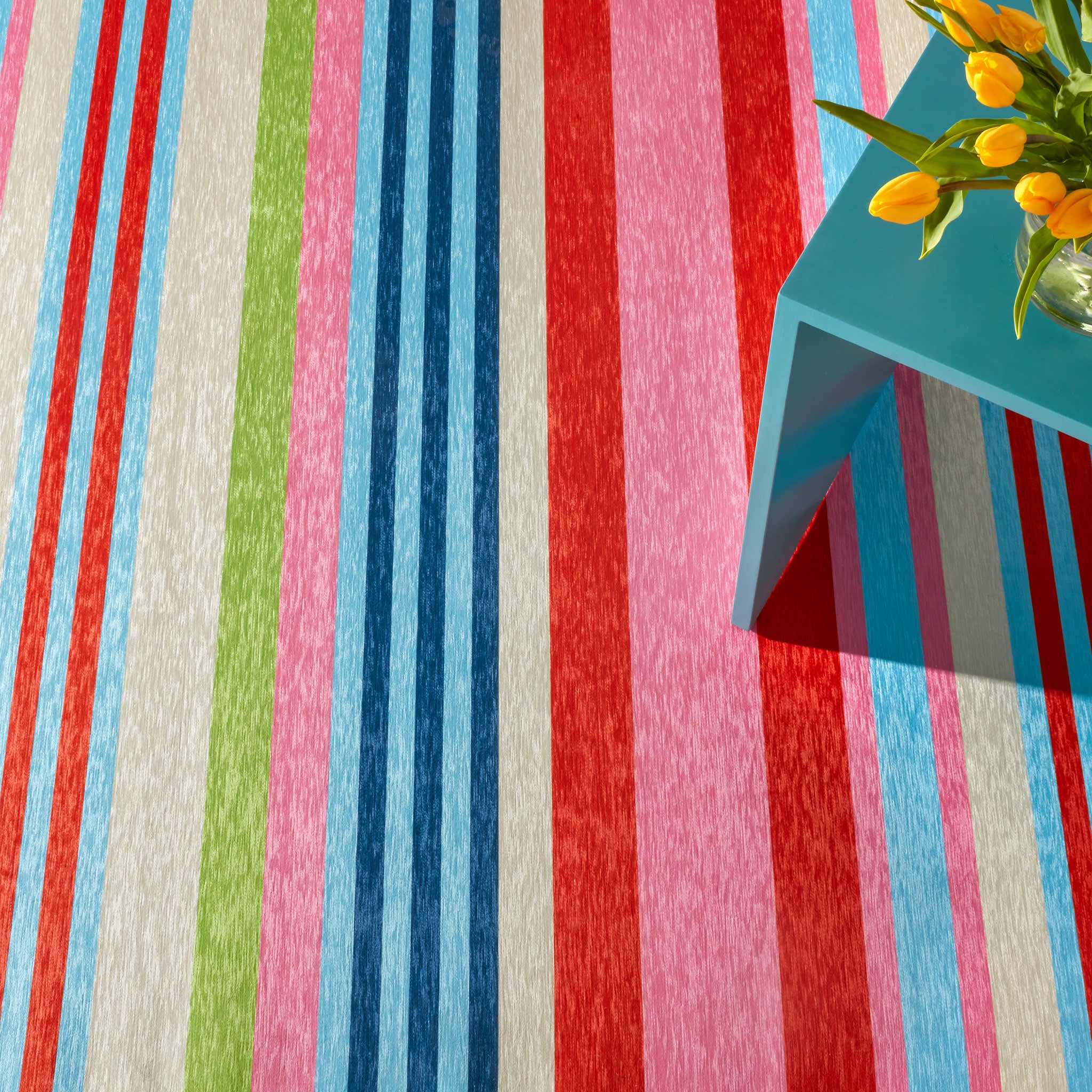 Beach Stripe Multi Machine Washable Rug