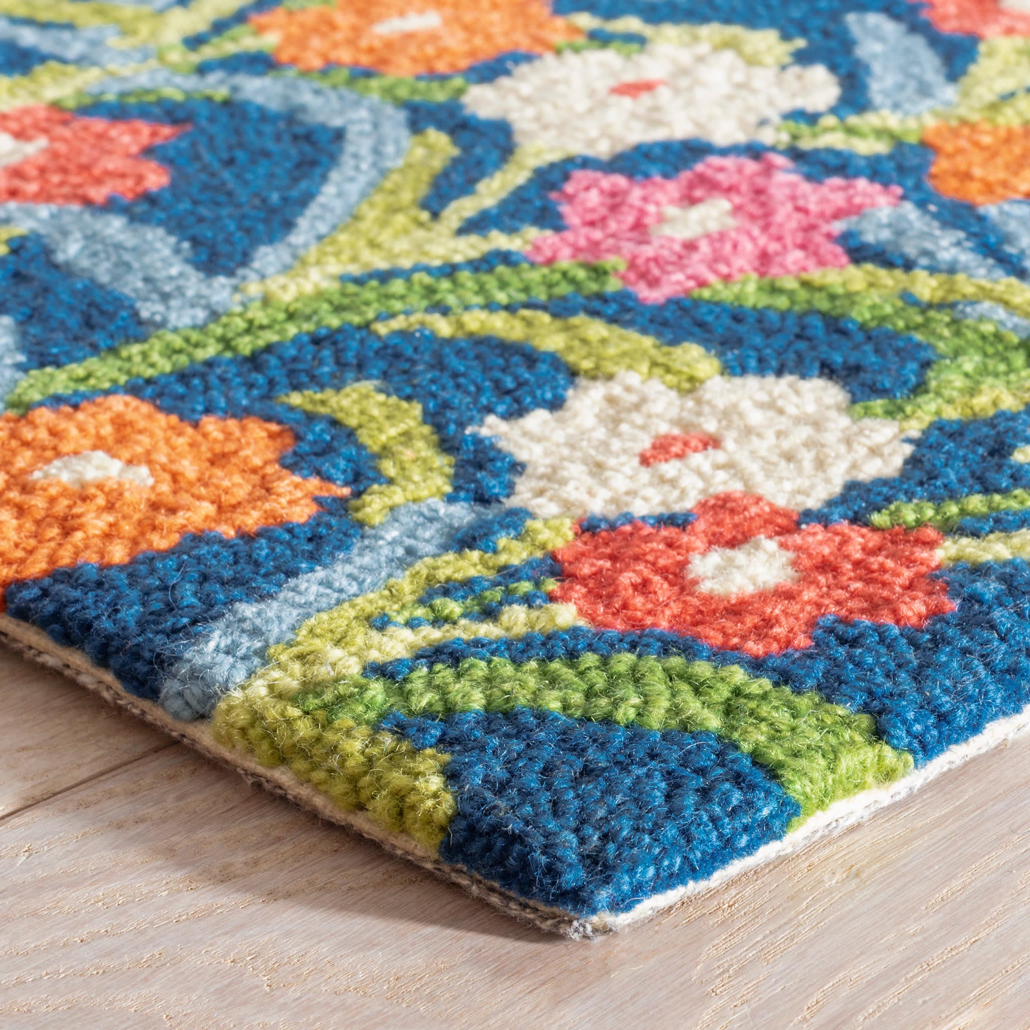 Playful Posies Navy Hand Micro Hooked Wool Rug