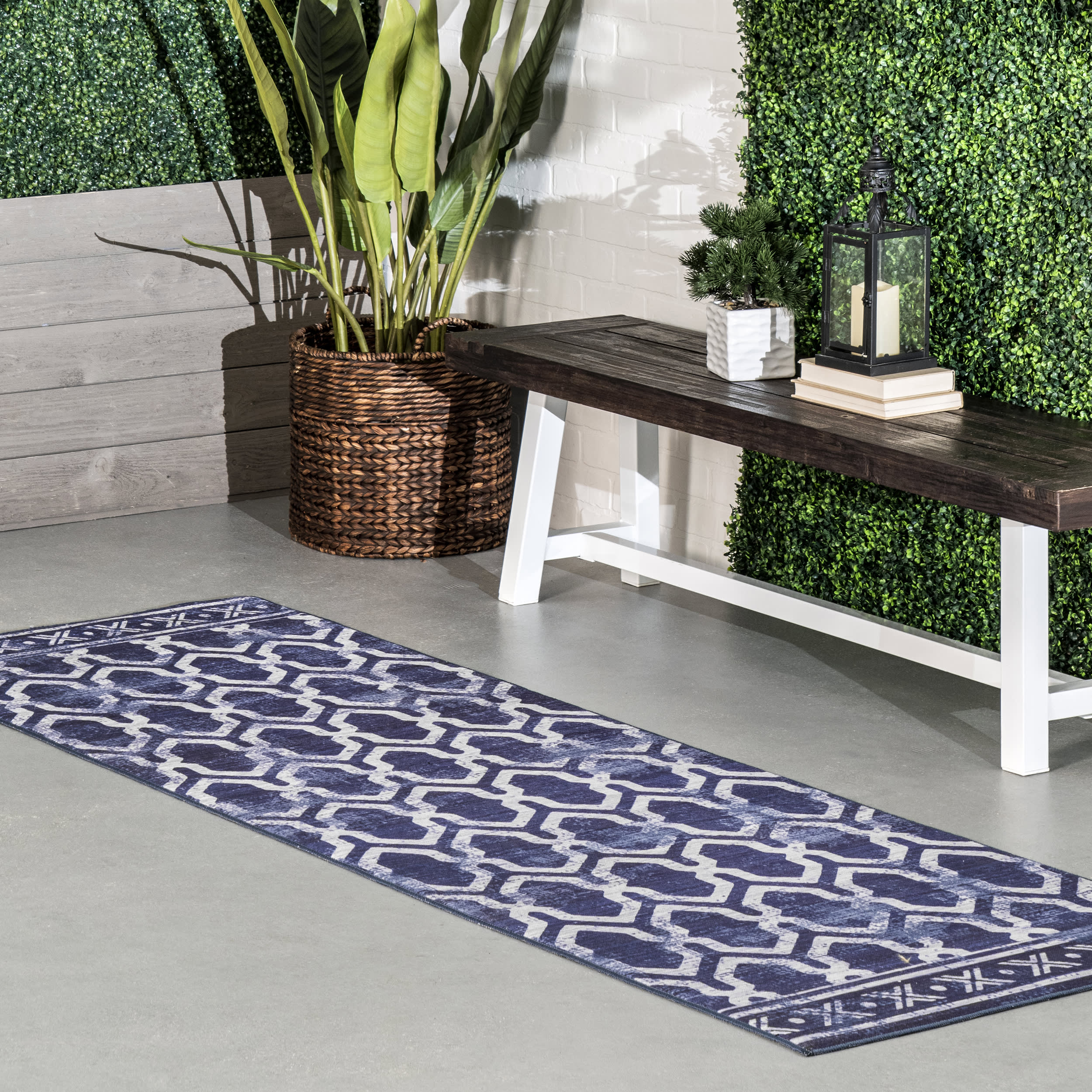 Megan Trellis Washable Indoor/Outdoor Rug | Blue